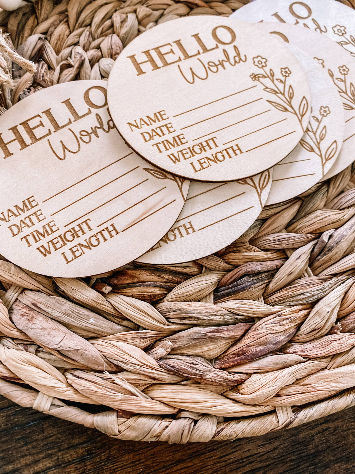 Birth Announcement Wood Stat Plaque - Wildflower 3: 5 inch round