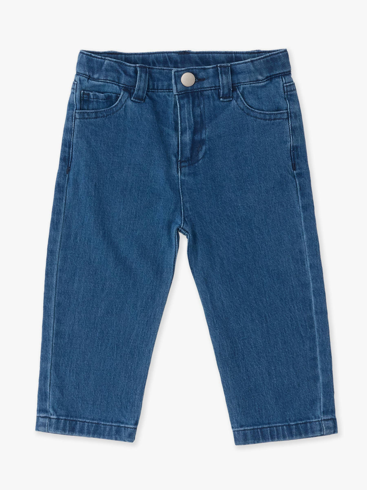 Boys Medium Wash Stretch Denim Straight Jeans: Blue