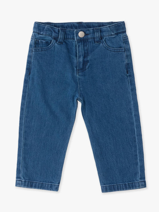 Boys Medium Wash Stretch Denim Straight Jeans: Blue