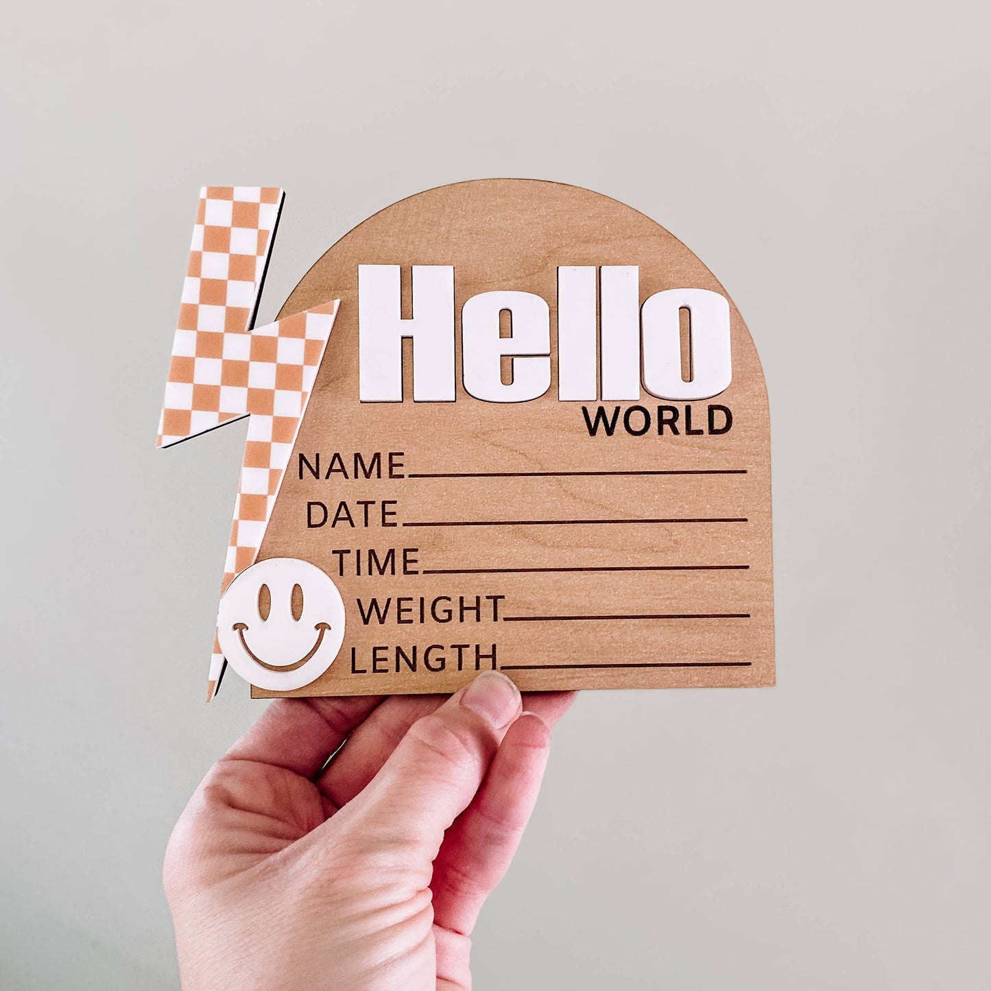 Hello World Birth Stat Sign - Checkered Bolt: Black