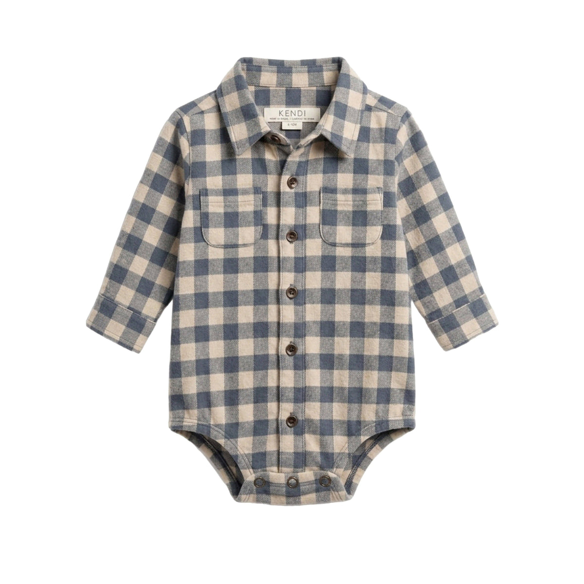 Roan Flannel Long Sleeve Collared Bodysuit - Swindon Plaid