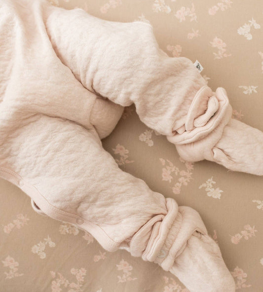 Organic Cotton Quilted Bee Baby Booties - Ranunculus: Ranunculus