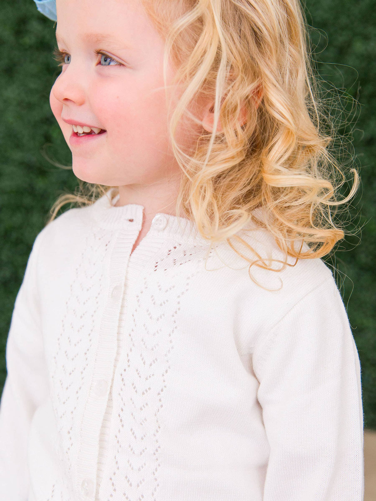 Girls Soft White Lightweight Pointelle Cardigan