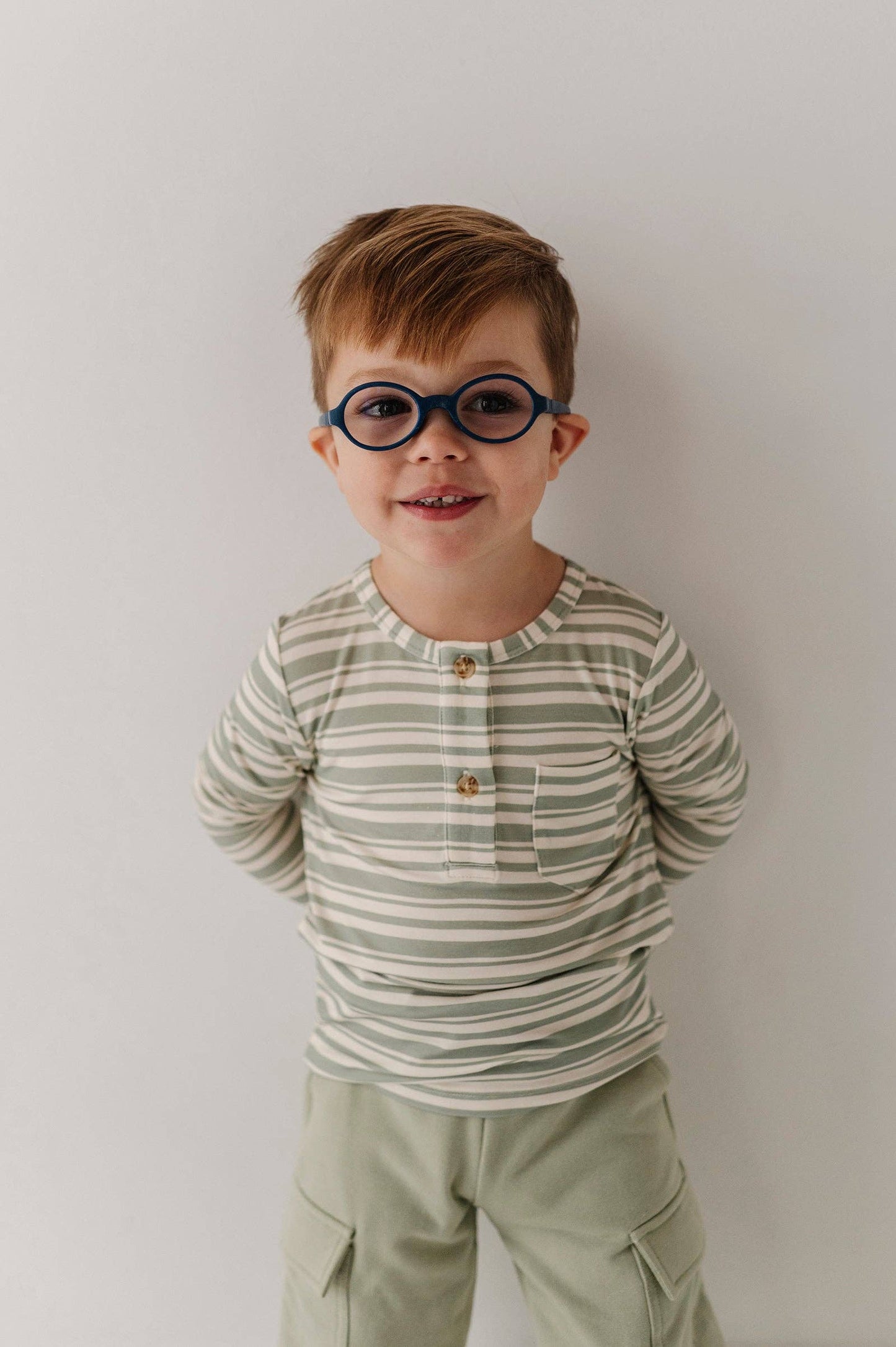 Babysprouts Boy's Long Sleeve Henley Shirt: Sage Stripe