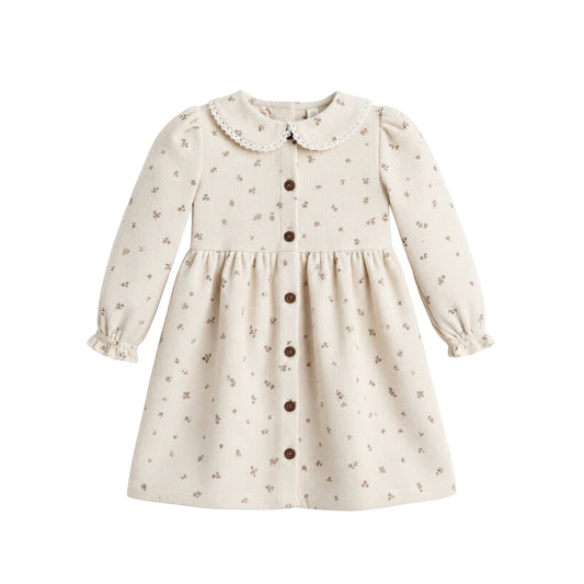 Ginny Fine Corduroy Peter Pan Collar Dress - Tilda Floral Ivory