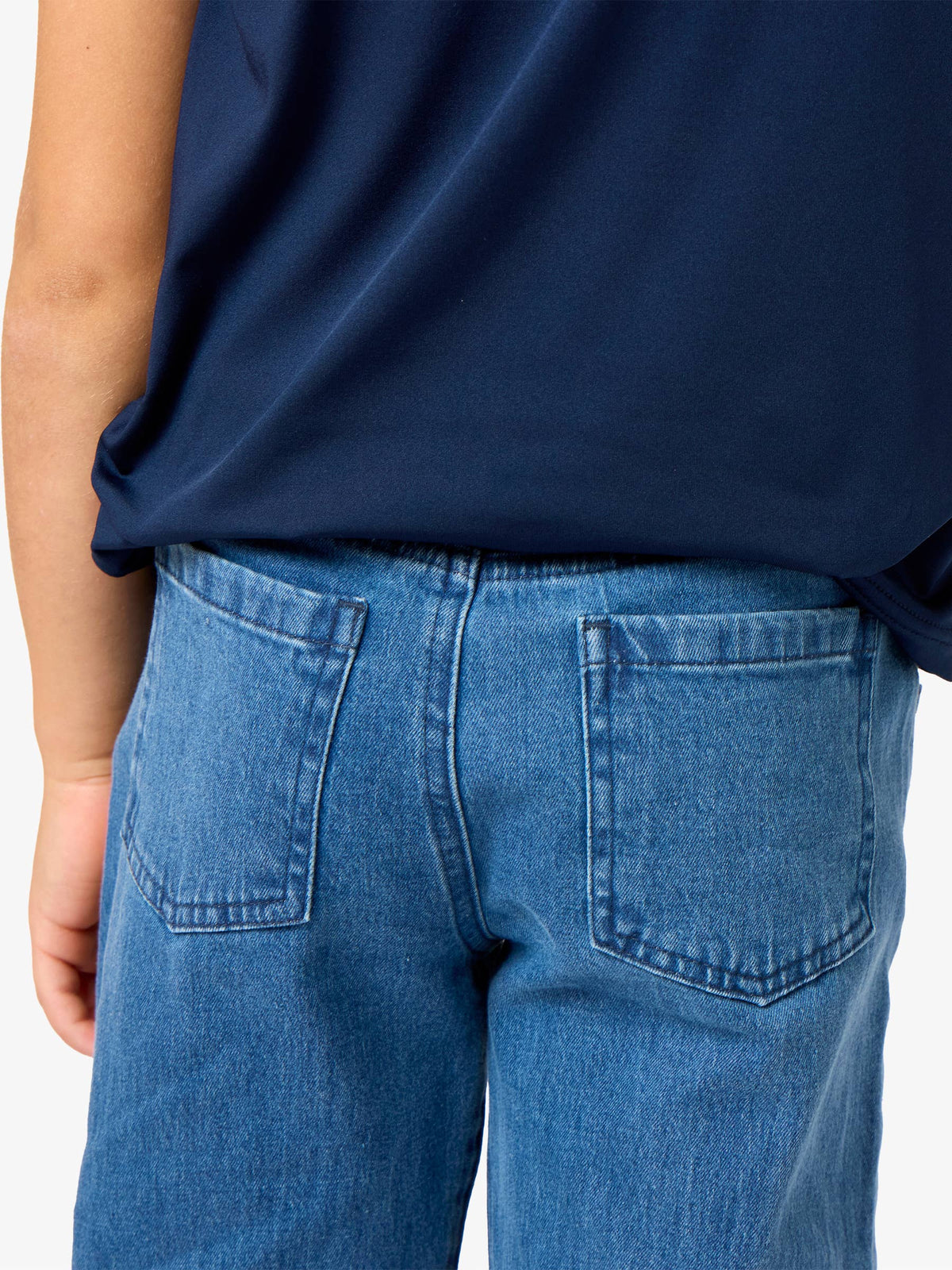 Boys Medium Wash Stretch Denim Straight Jeans: Blue