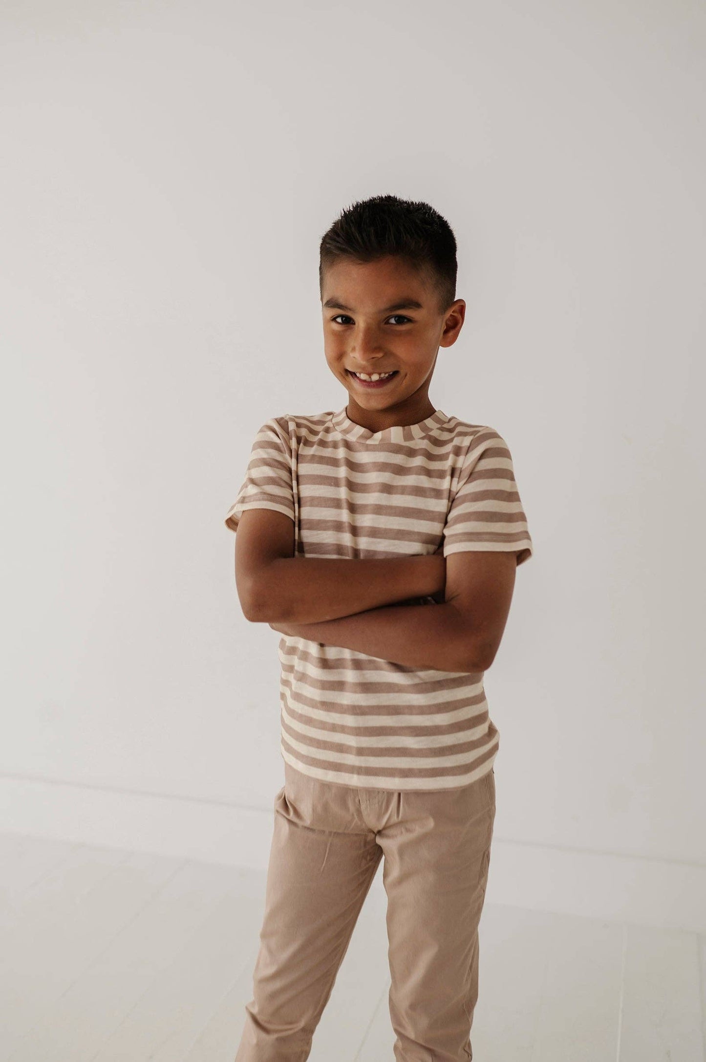 Avery & Alexander Short Sleeve Tee: Taupe Stripe