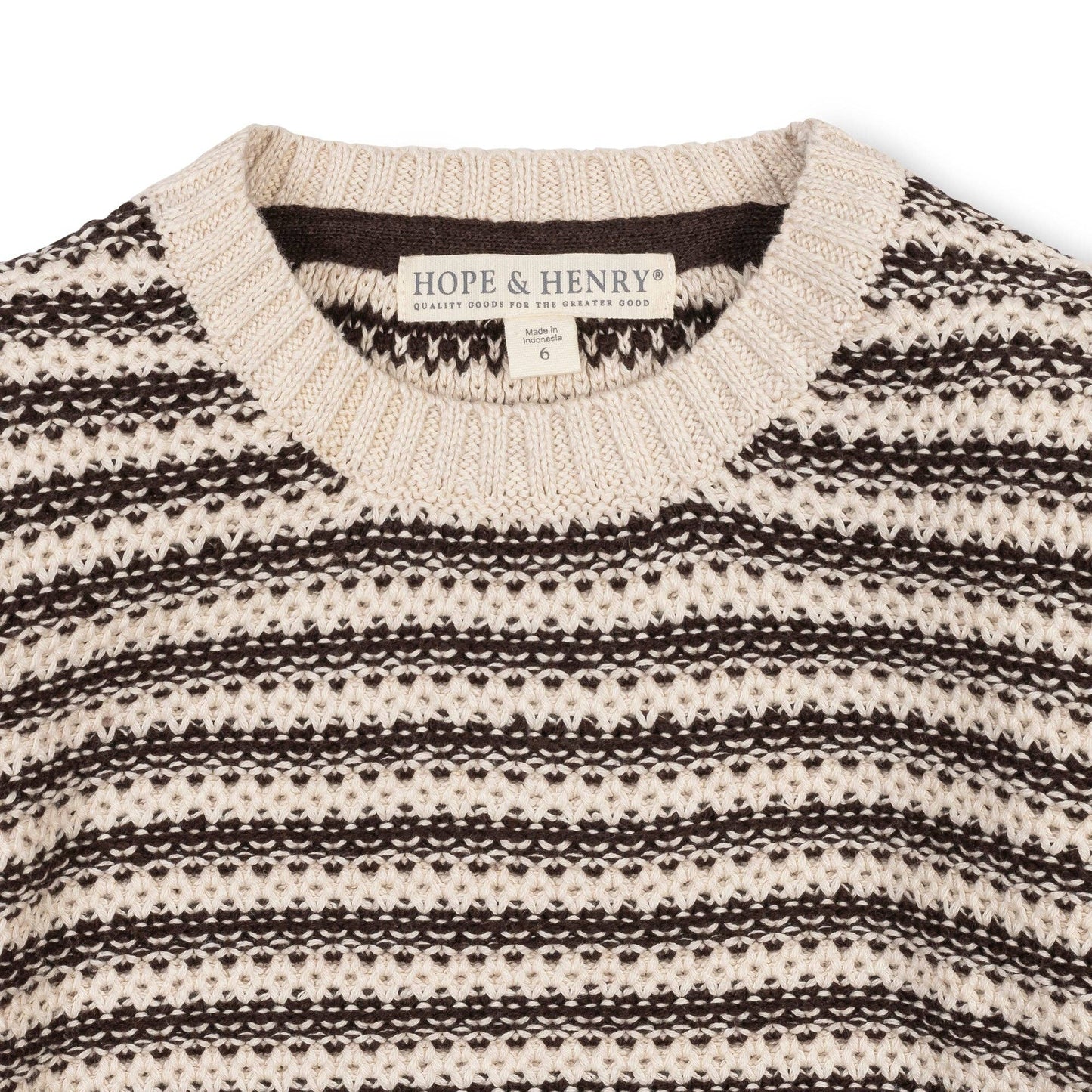 Organic Crewneck Sweater: Chocolate and Tan Stripe
