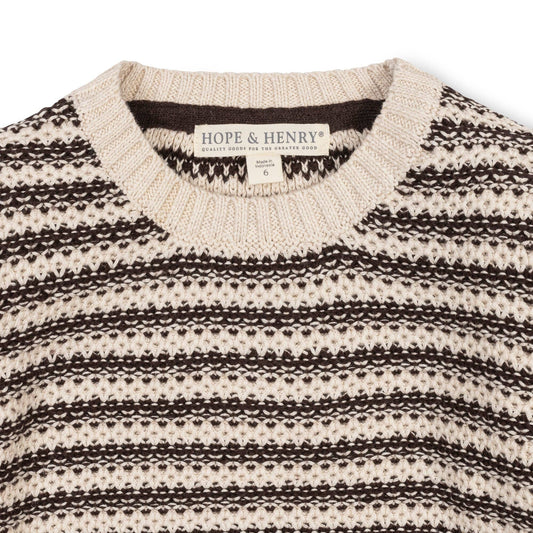Organic Crewneck Sweater: Chocolate and Tan Stripe
