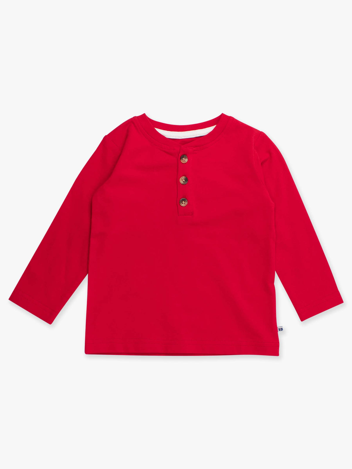 Boys Red Knit Long Sleeve Henley Tee: Red