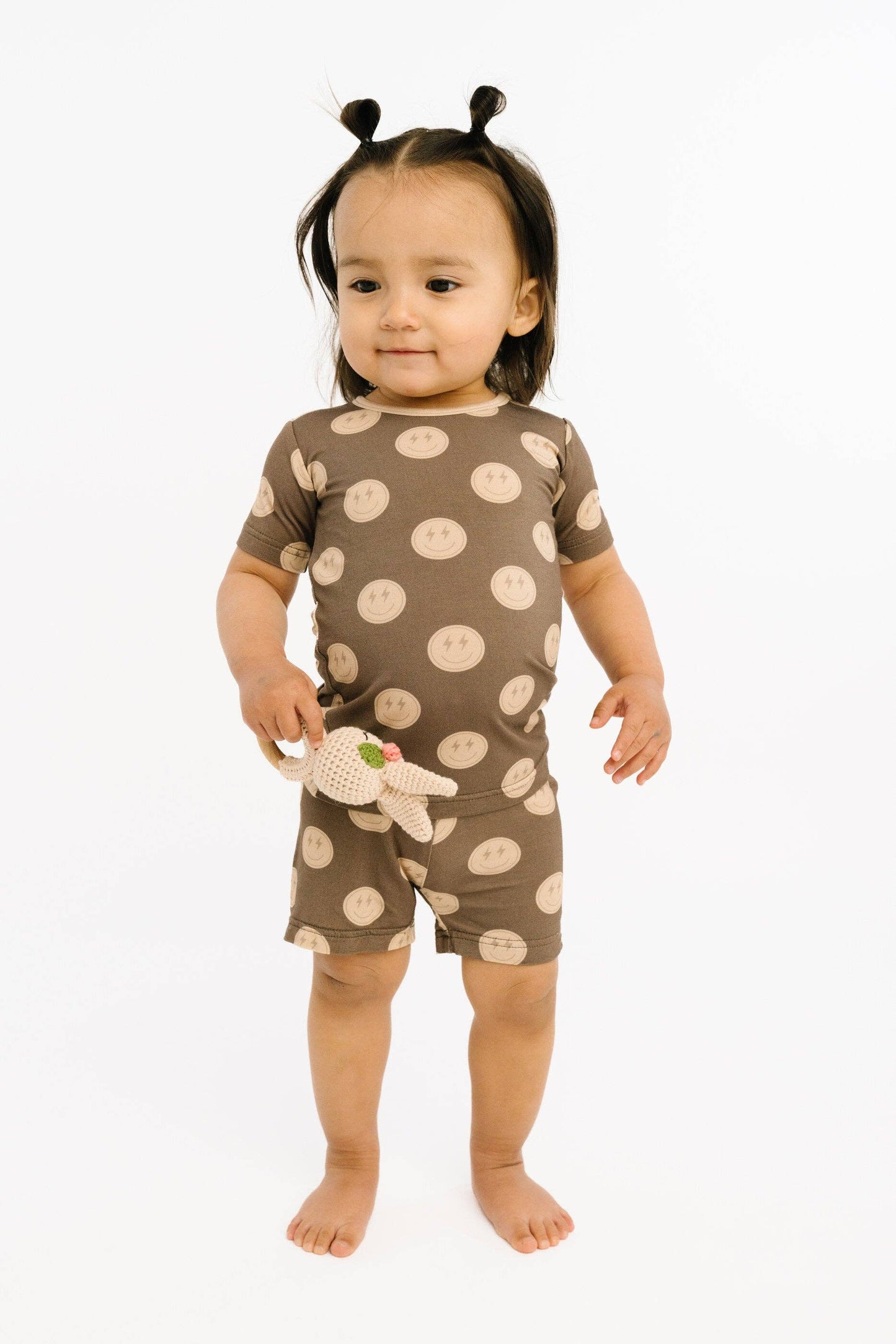 Neutral Smileys Bamboo Shorts Set: 2T