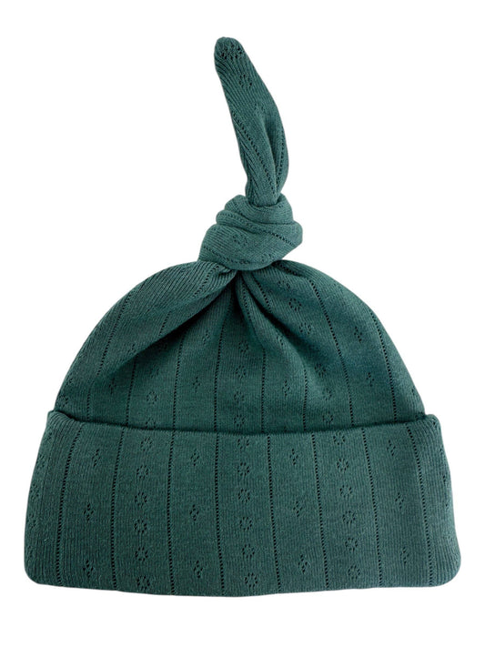 Pine / Organic Pointelle Beanie: 0 - 3 mo.