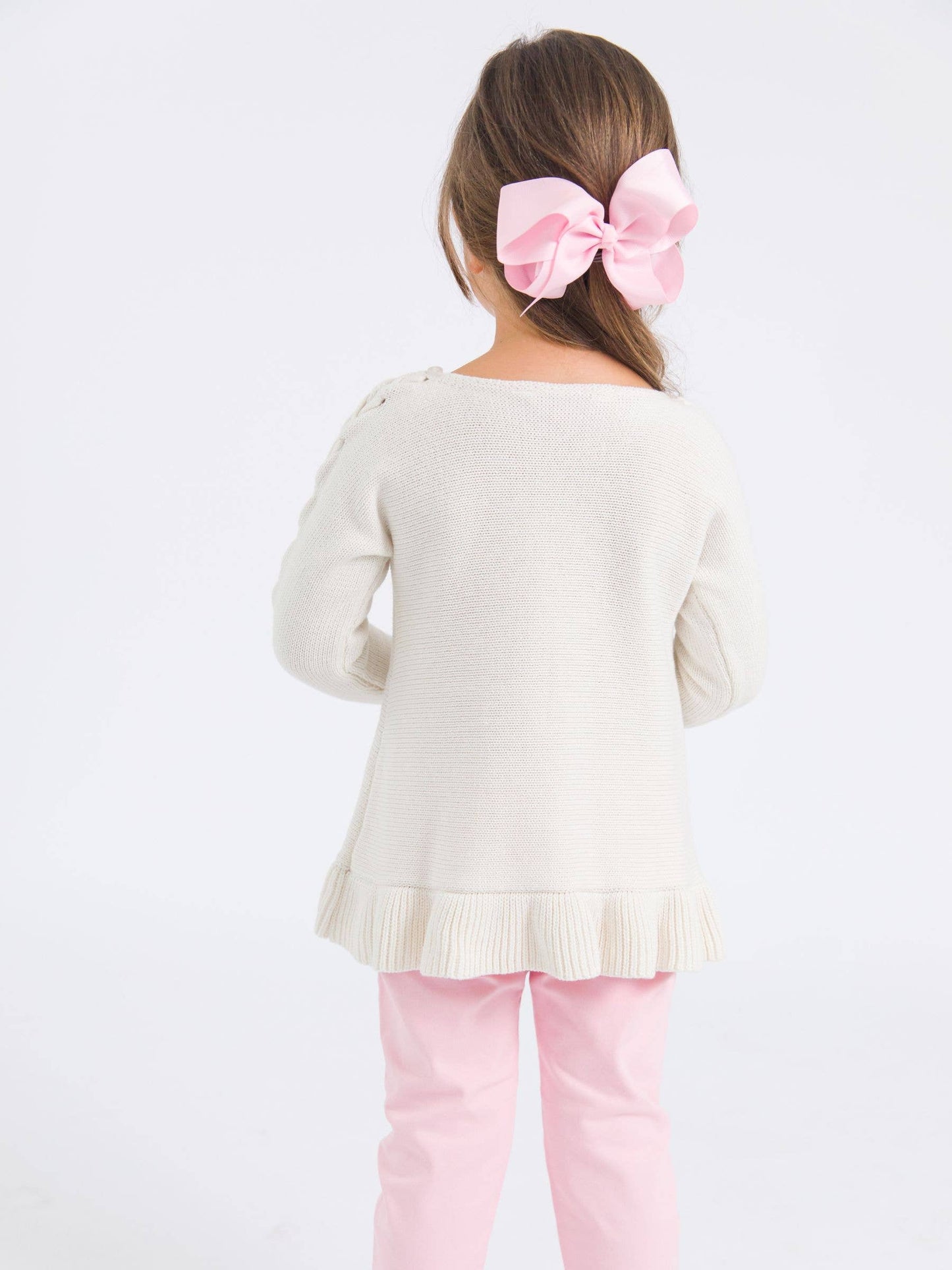 Girls Ivory Ruffle Hem Lace Up Sweater: Off-White