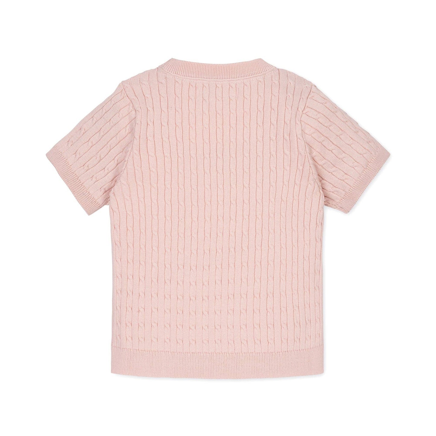 Organic Short Sleeve Cable Sweater: Pale Pink