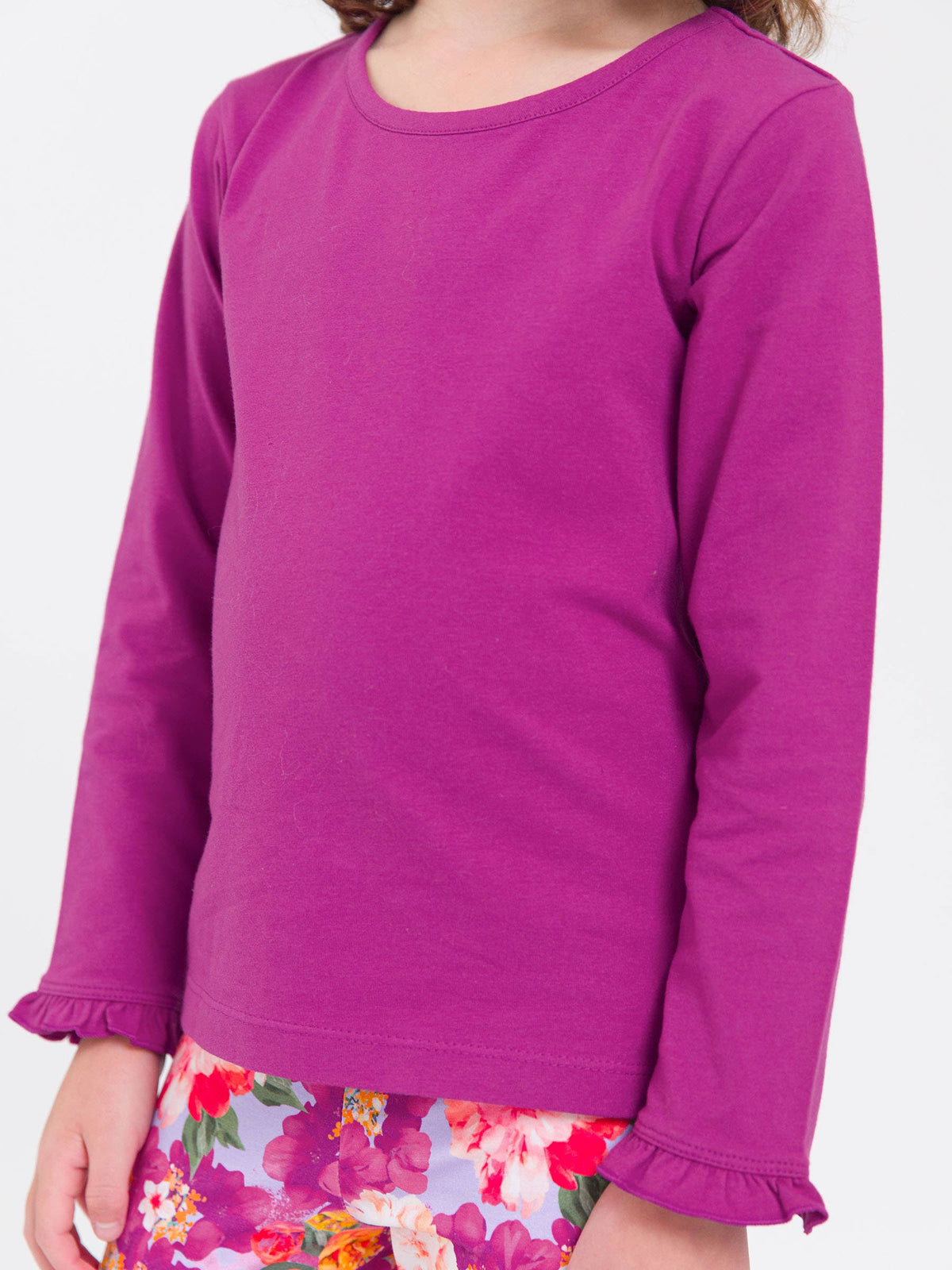 Girls Plum Tart Knit Long Sleeve Ruffle Sleeve Top