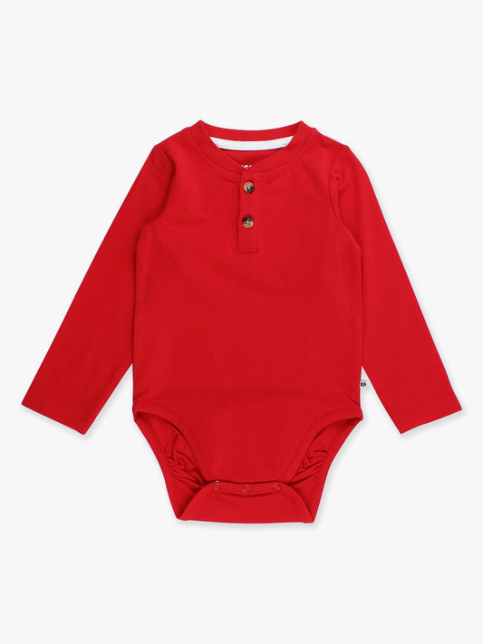 Baby Boys Red Knit Long Sleeve 2-Button Henley Bodysuit: Red