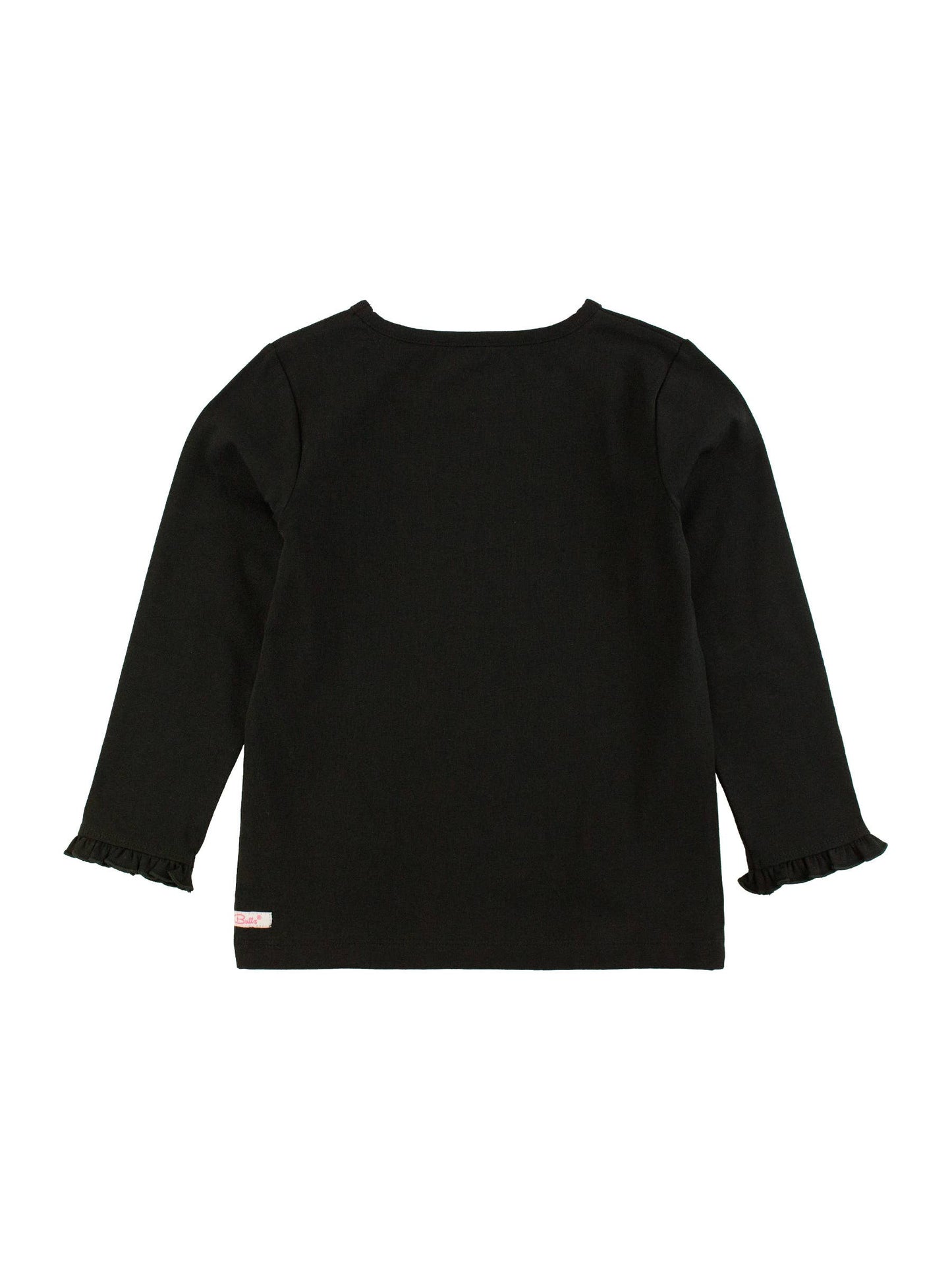 Girls Black Knit Long Sleeve Ruffle Sleeve Top: Black