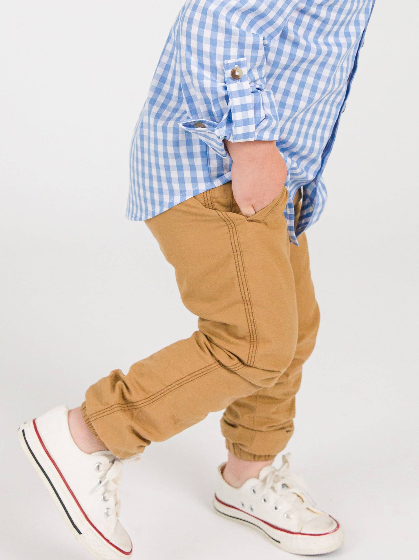 Boys Dark Khaki Jogger Pants: 5