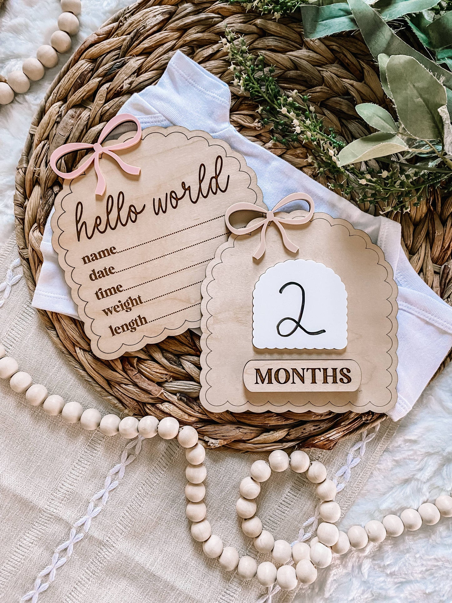 Hello World Birth Stat Sign - Dainty Bow: Blush