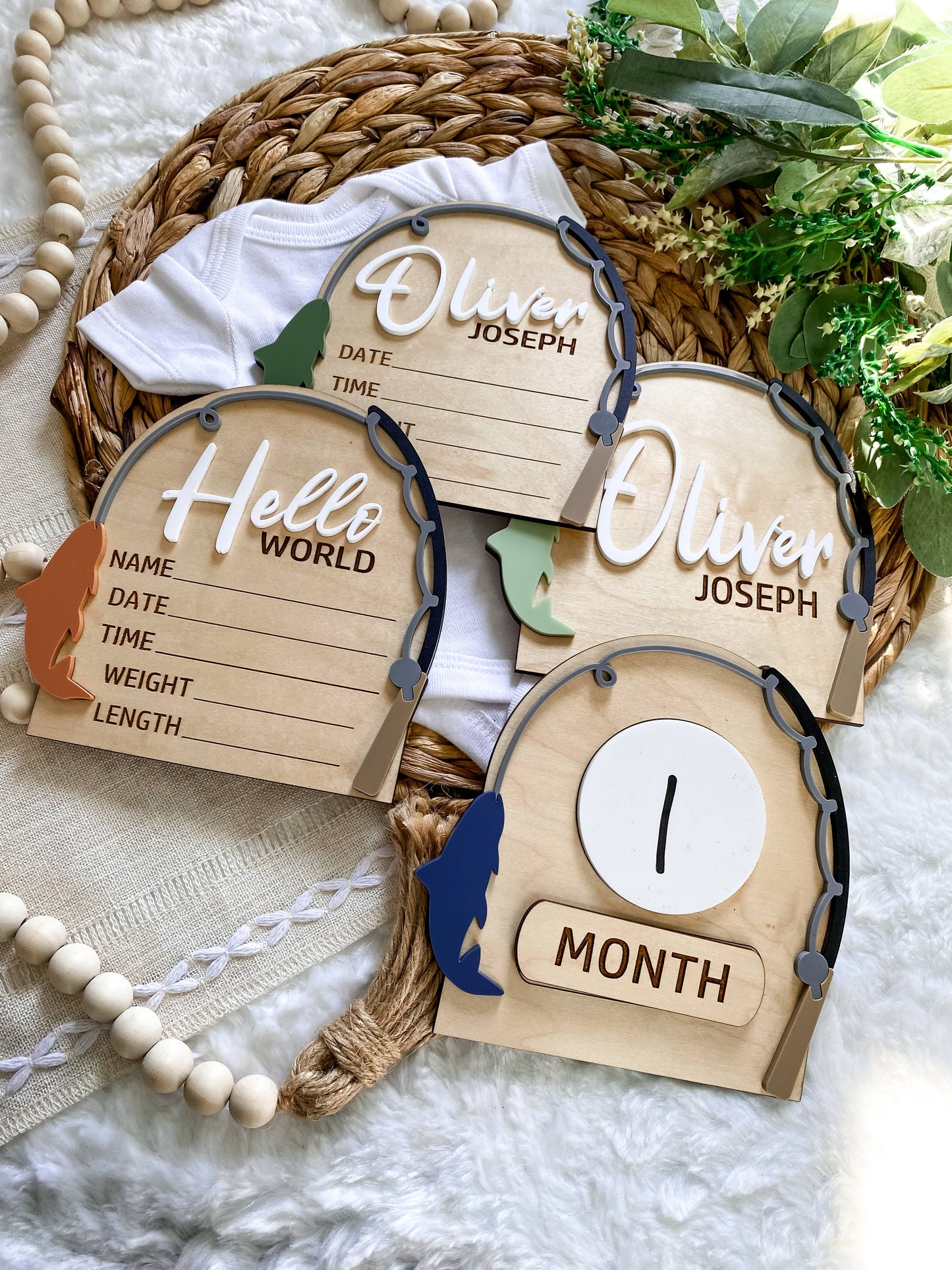 Hello World Birth Stat Sign - Fishing: White