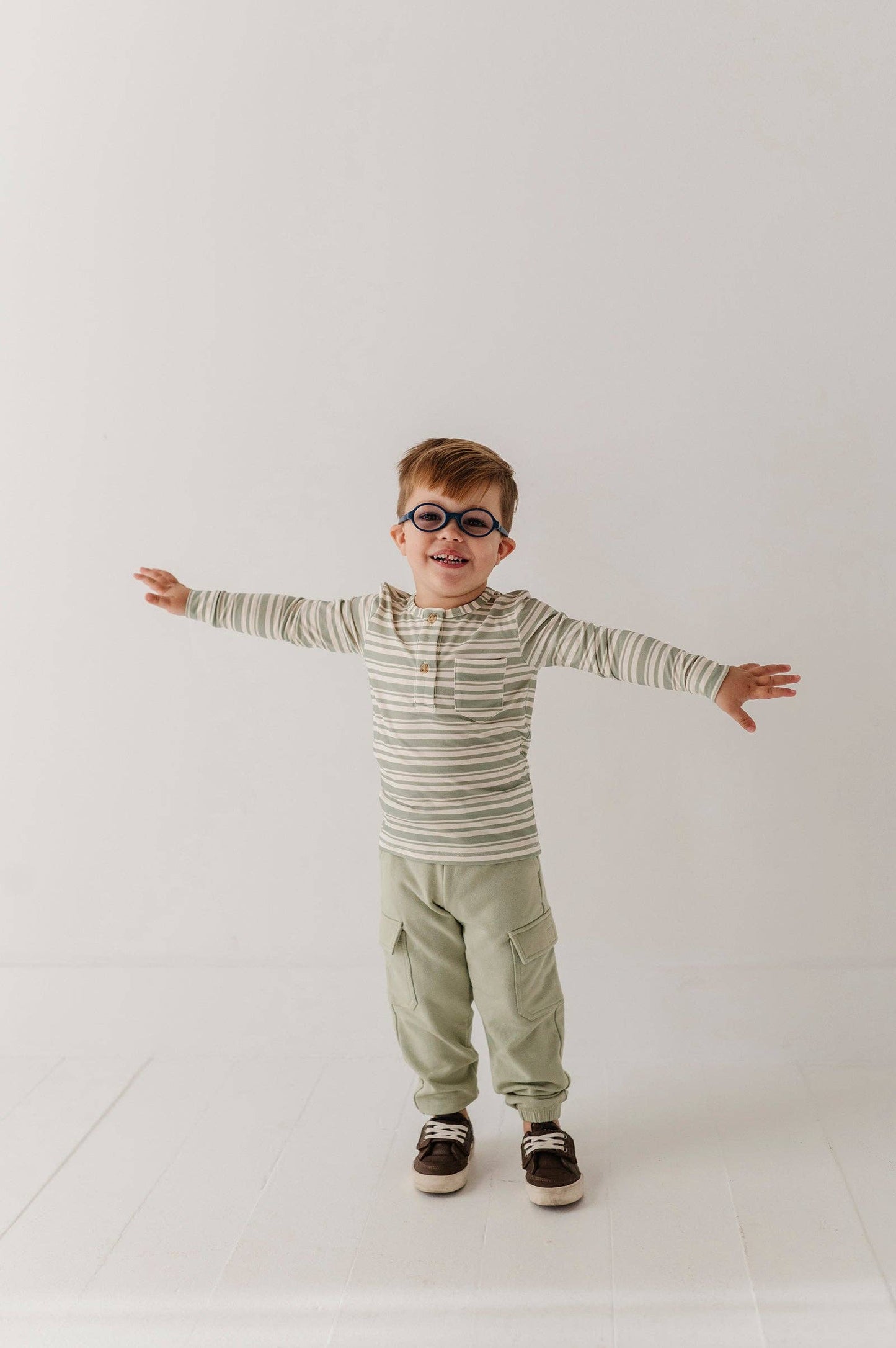 Babysprouts Boy's Long Sleeve Henley Shirt: Sage Stripe