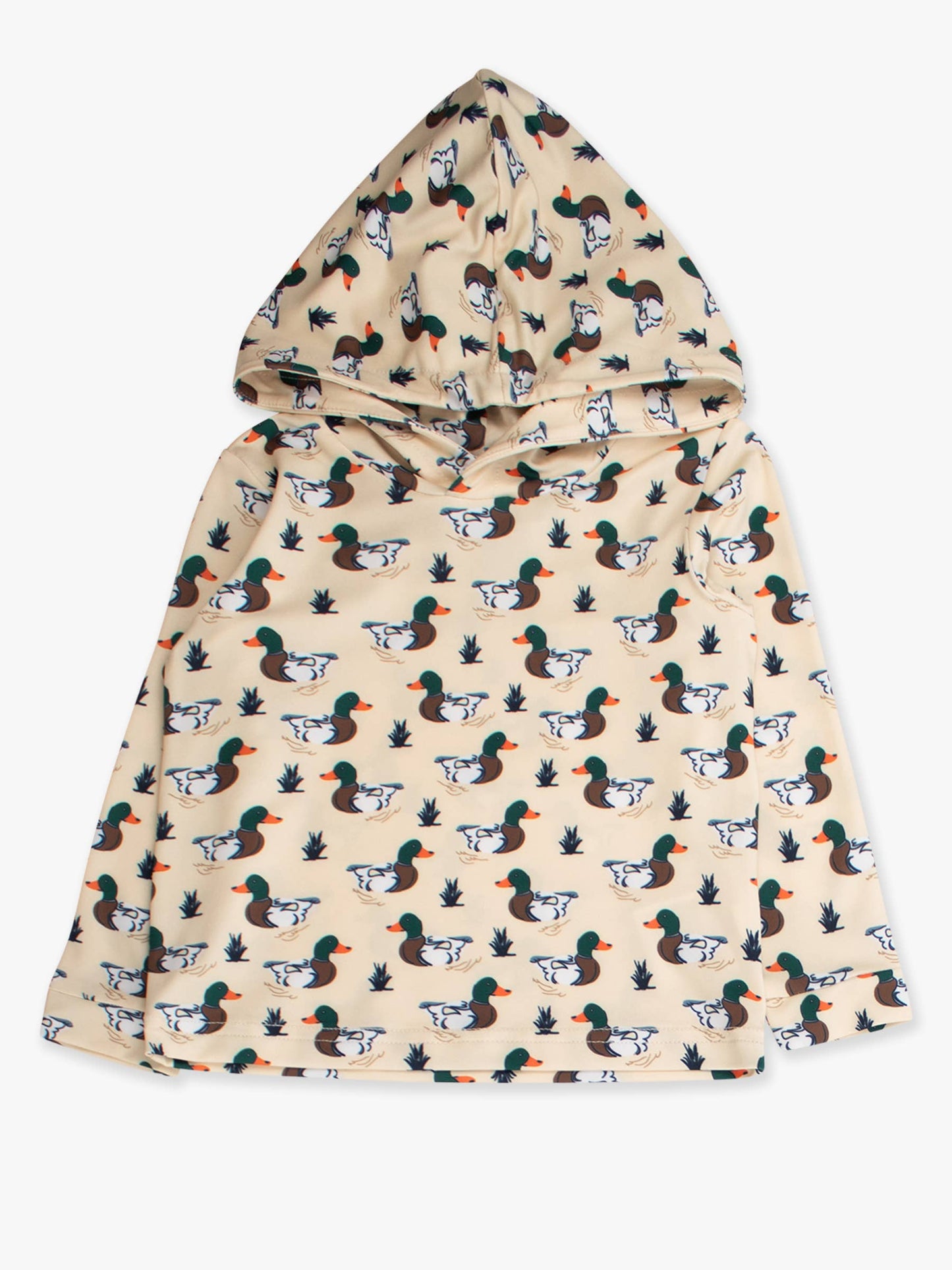 Boys Mallard Marsh Duck Performance Hooded Shirt: Off-White