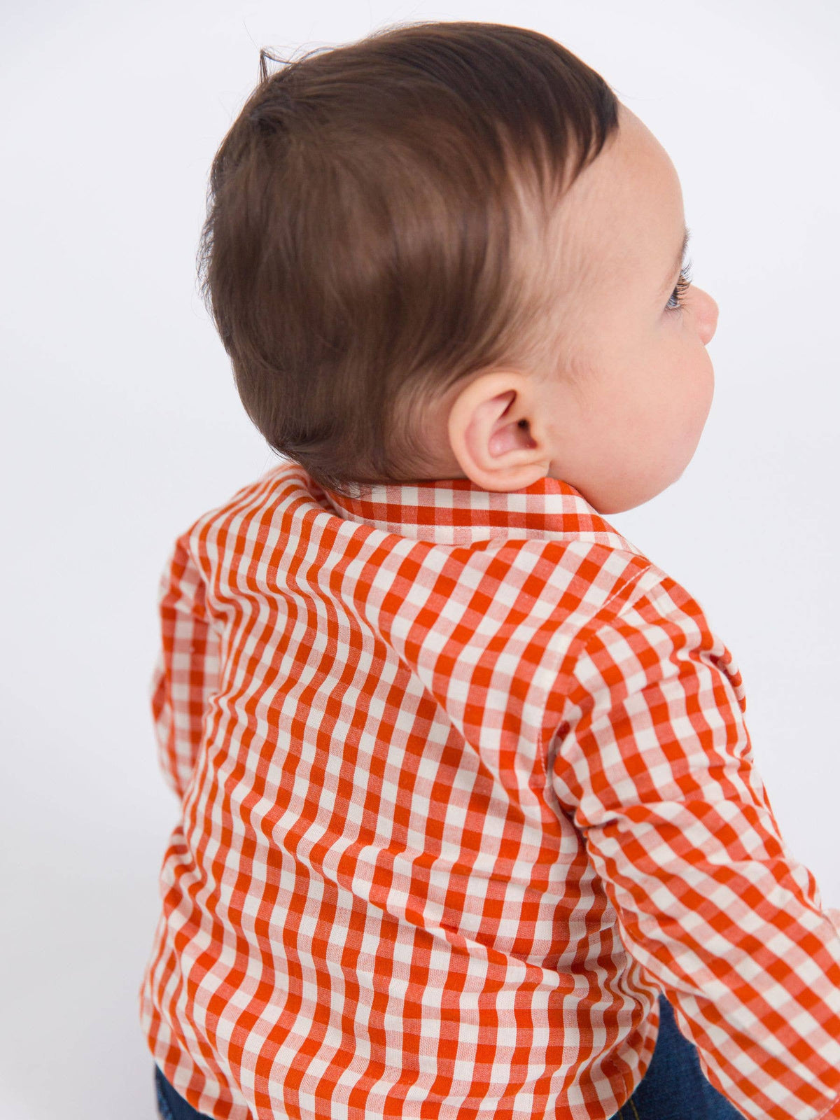 Baby Boys Classic Rust Gingham Long Sleeve Button Down Bodysuit: Orange