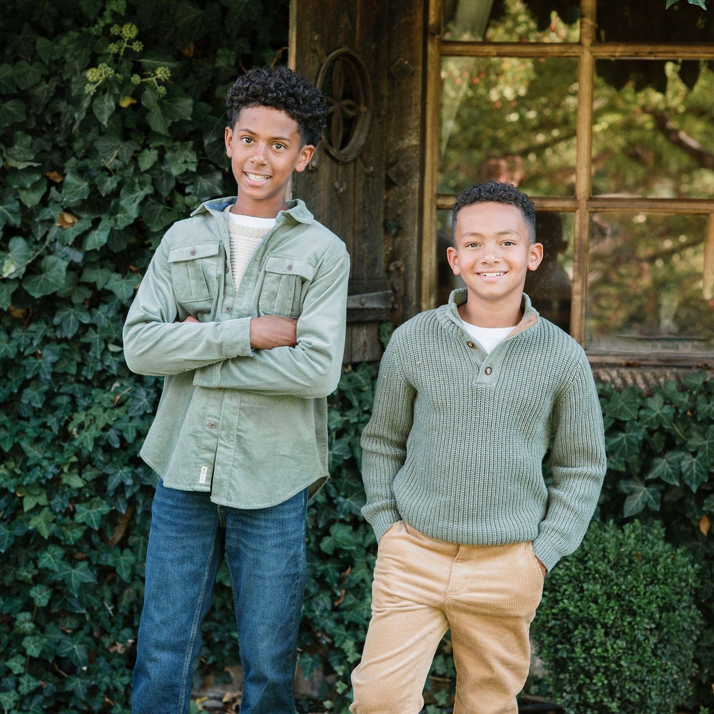 Organic Corduroy Flap Pocket Shirt: Sage