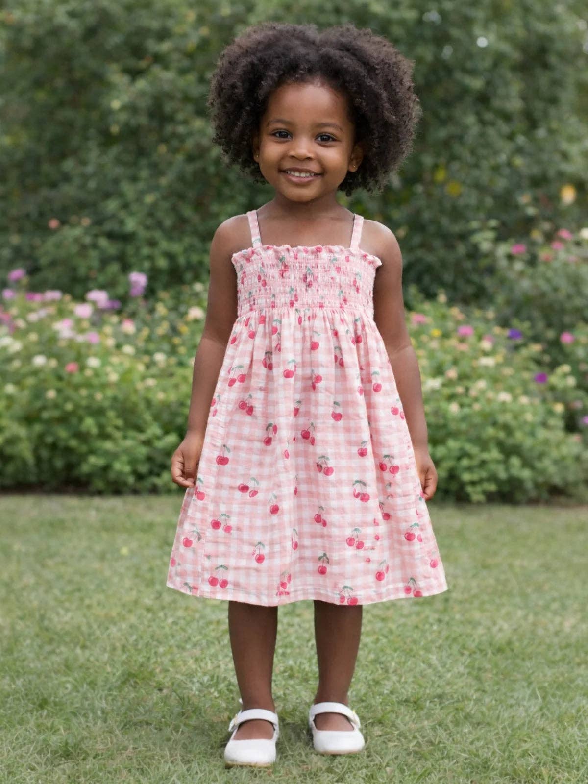 Gingham Cherries / Muslin Smocked Tube Dress: 3Y