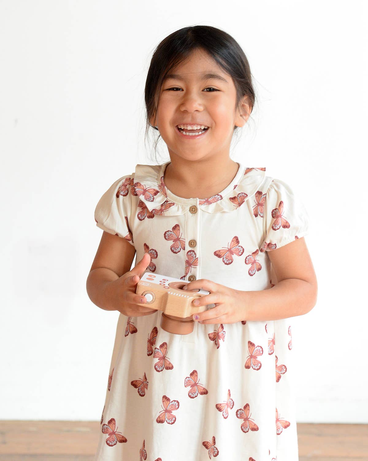 Girl Spring Frill Collar Henley Dress- Butterflies