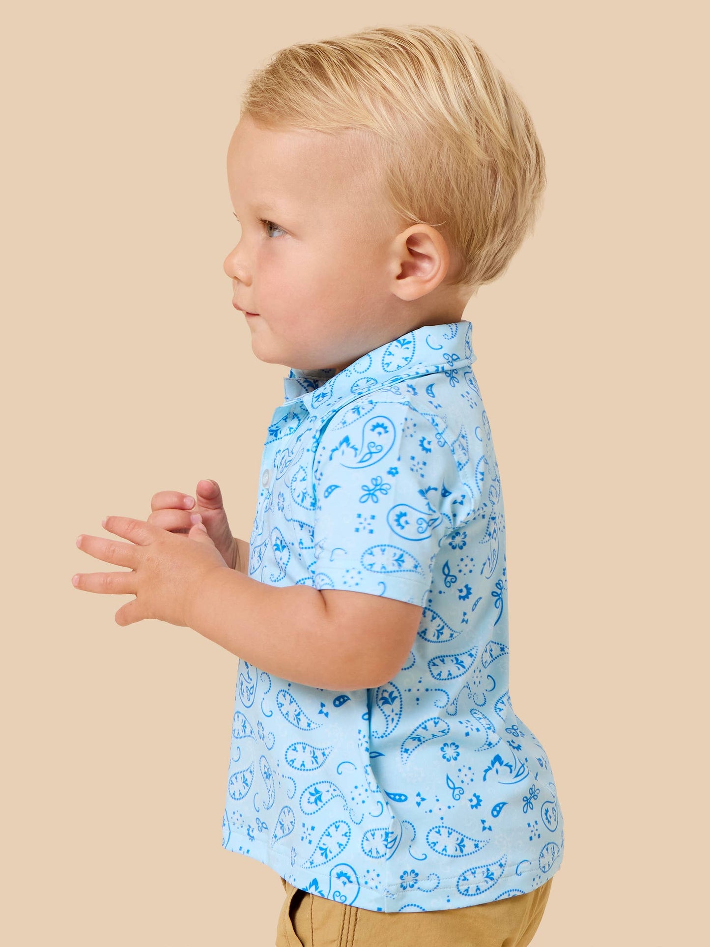 Boys Blue Western Bandana Knit Short Sleeve Performance Polo: Blue