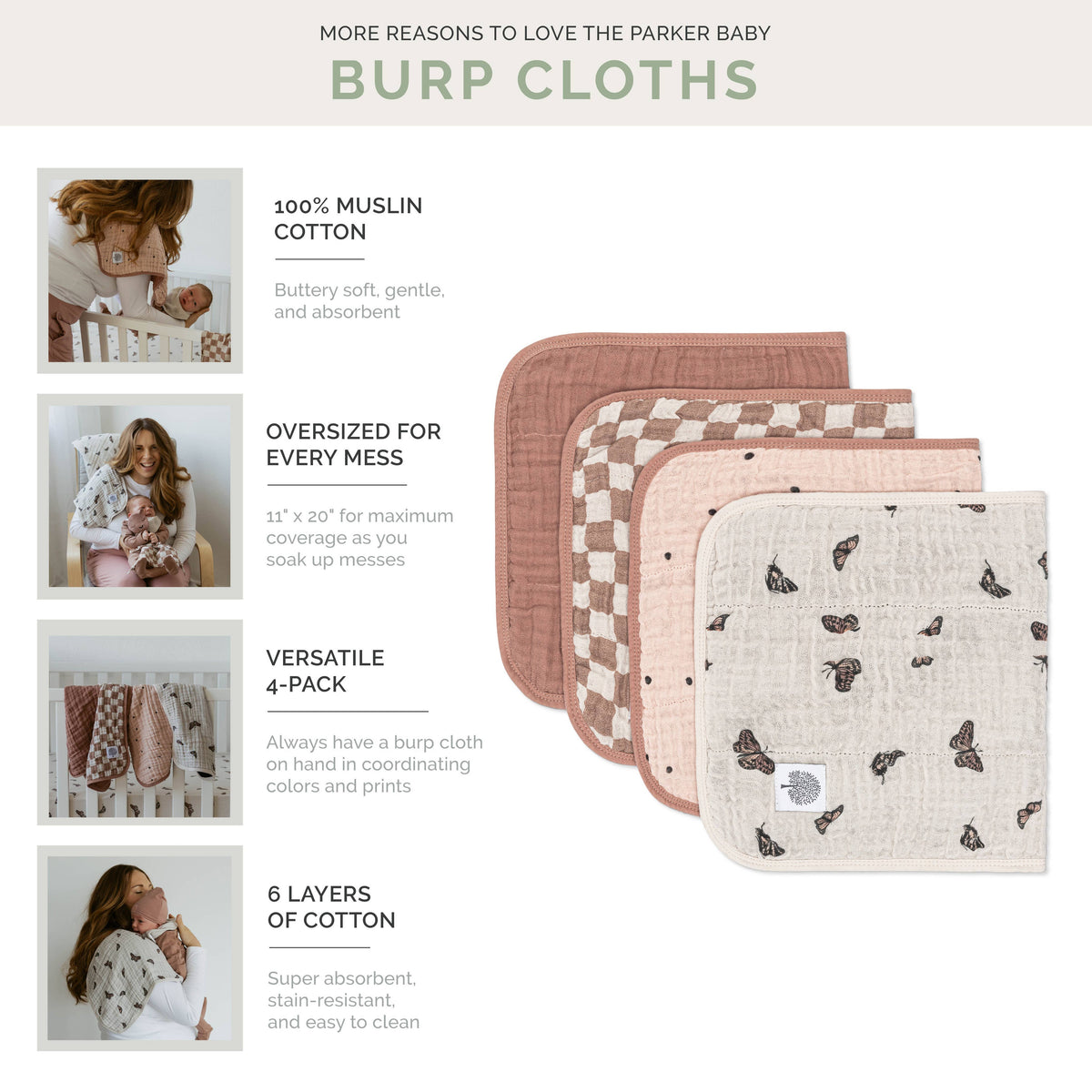 Butterfly Set - Muslin Burp Cloths (4 Pack): Butterfly - Burp Cloths