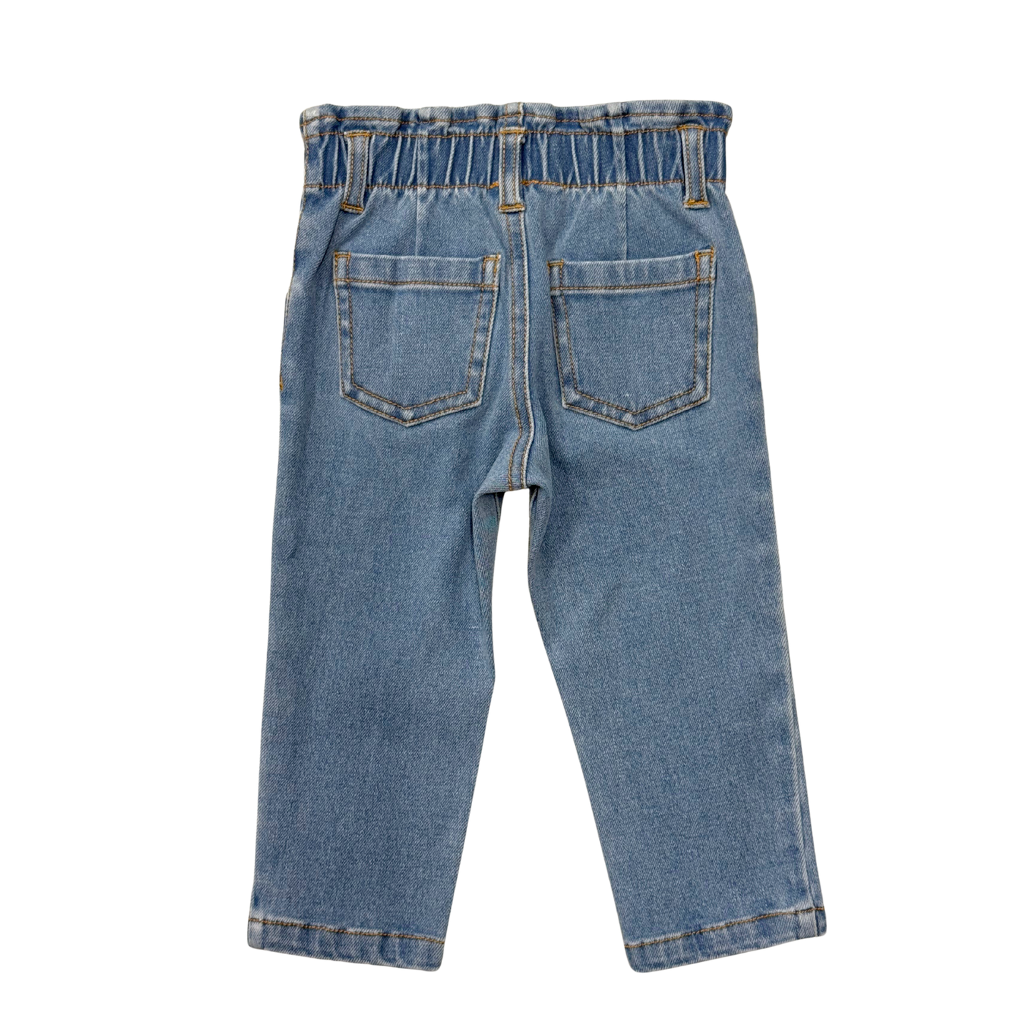Babysprouts Girl's Paperbag Denim Pants: Mid Blue Wash