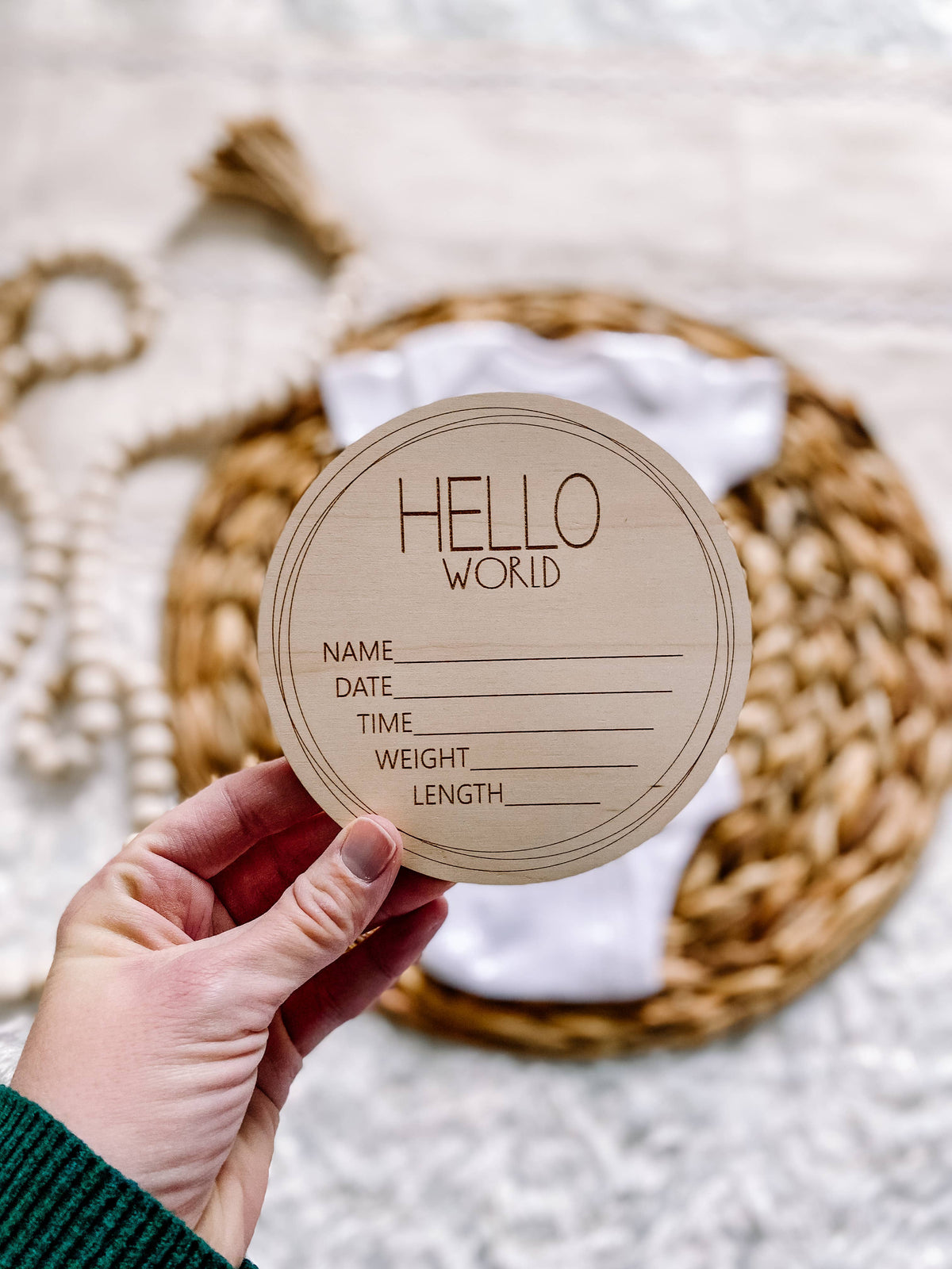 Birth Announcement Wood Stat Plaque - Wonky Frame: 4 inch round