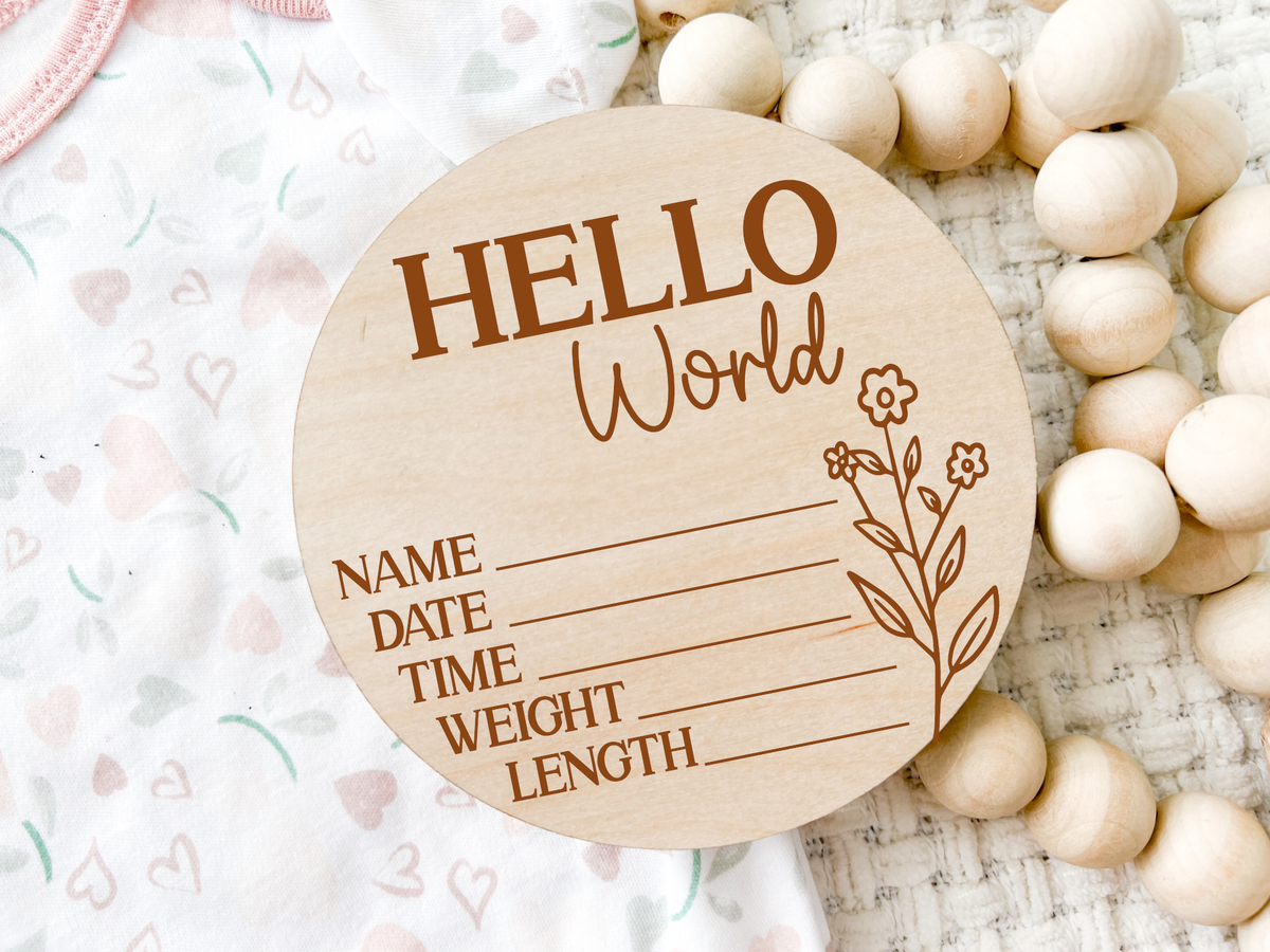 Birth Announcement Wood Stat Plaque - Wildflower 3: 5 inch round
