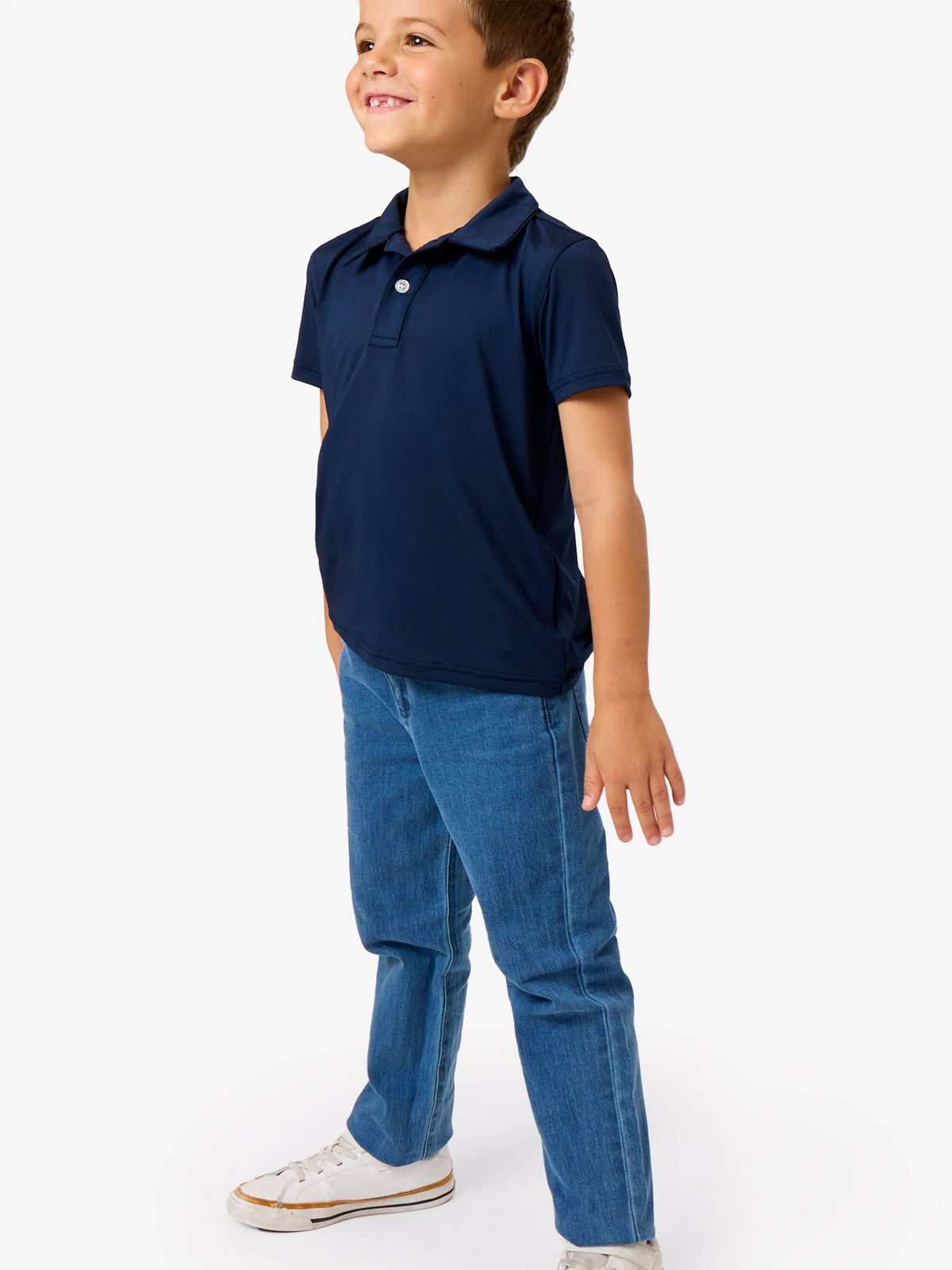 Boys Medium Wash Stretch Denim Straight Jeans: Blue