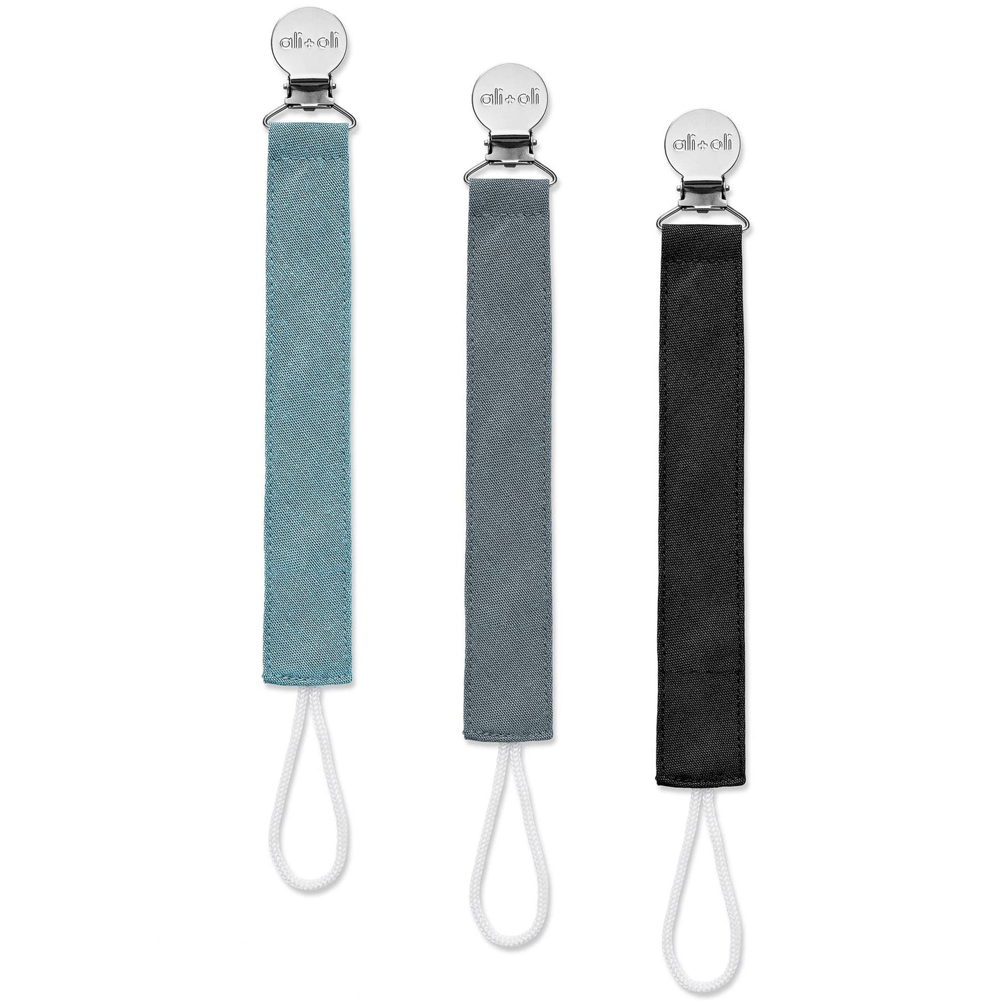 Ali+Oli Linen Pacifier Clips (set of 3): Sky