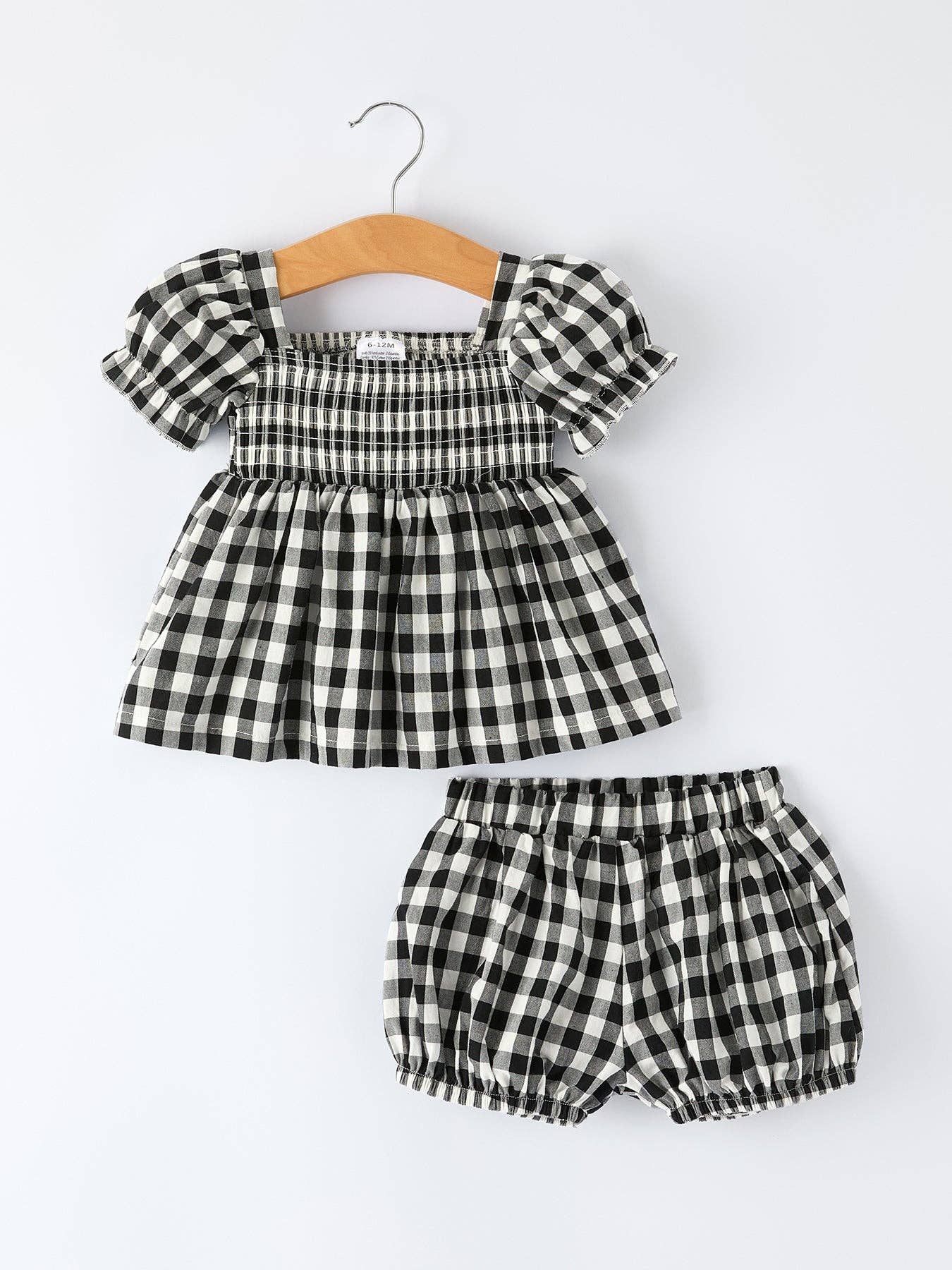 Plaid Girl Smocked Set Puff Sleeve Bloomer Set: 3M