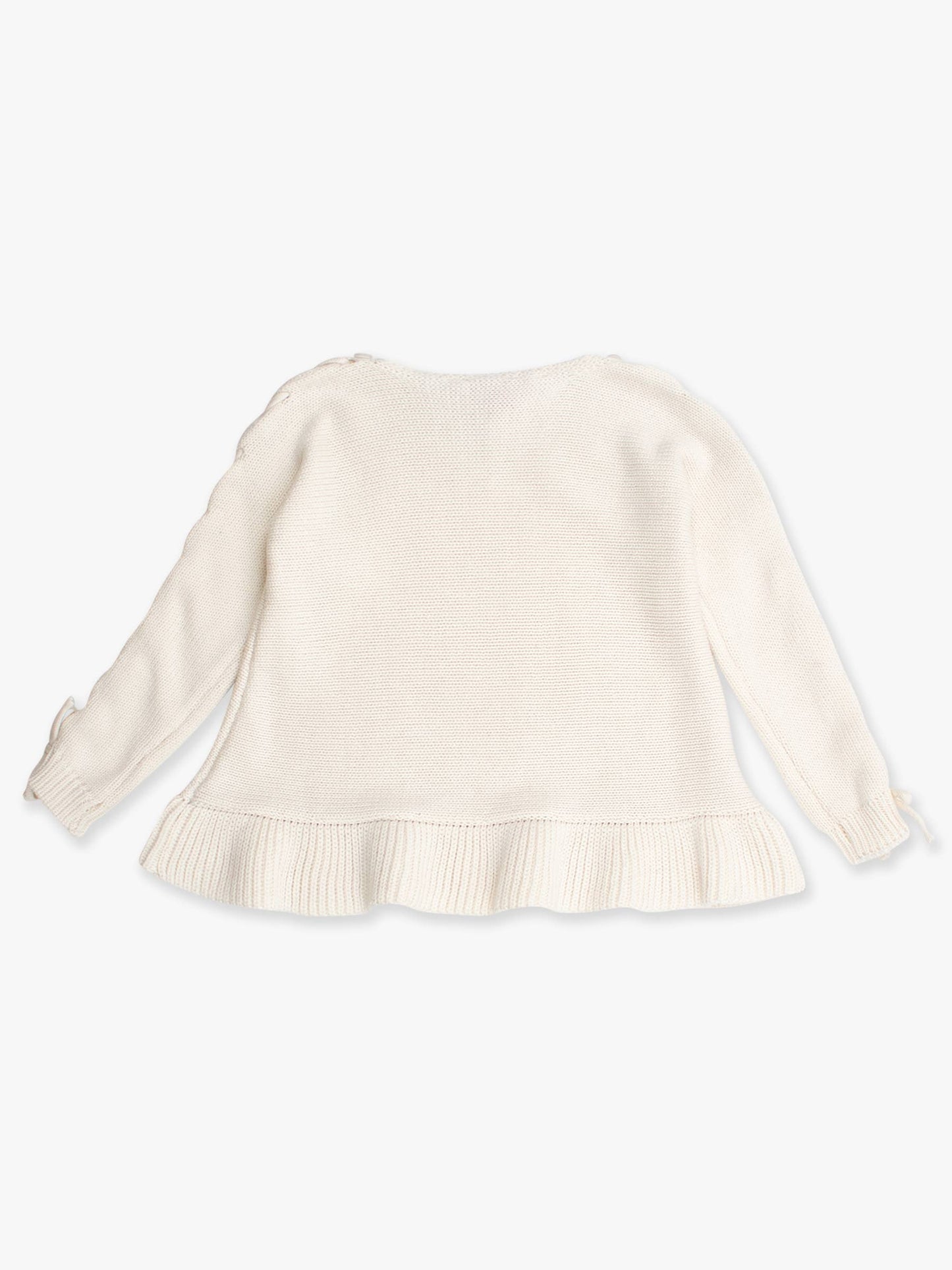 Girls Ivory Ruffle Hem Lace Up Sweater: Off-White