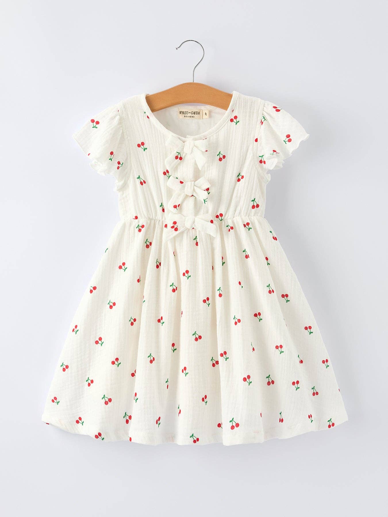 Cherry Print Girls Dress Ruffle Sleeves: 2