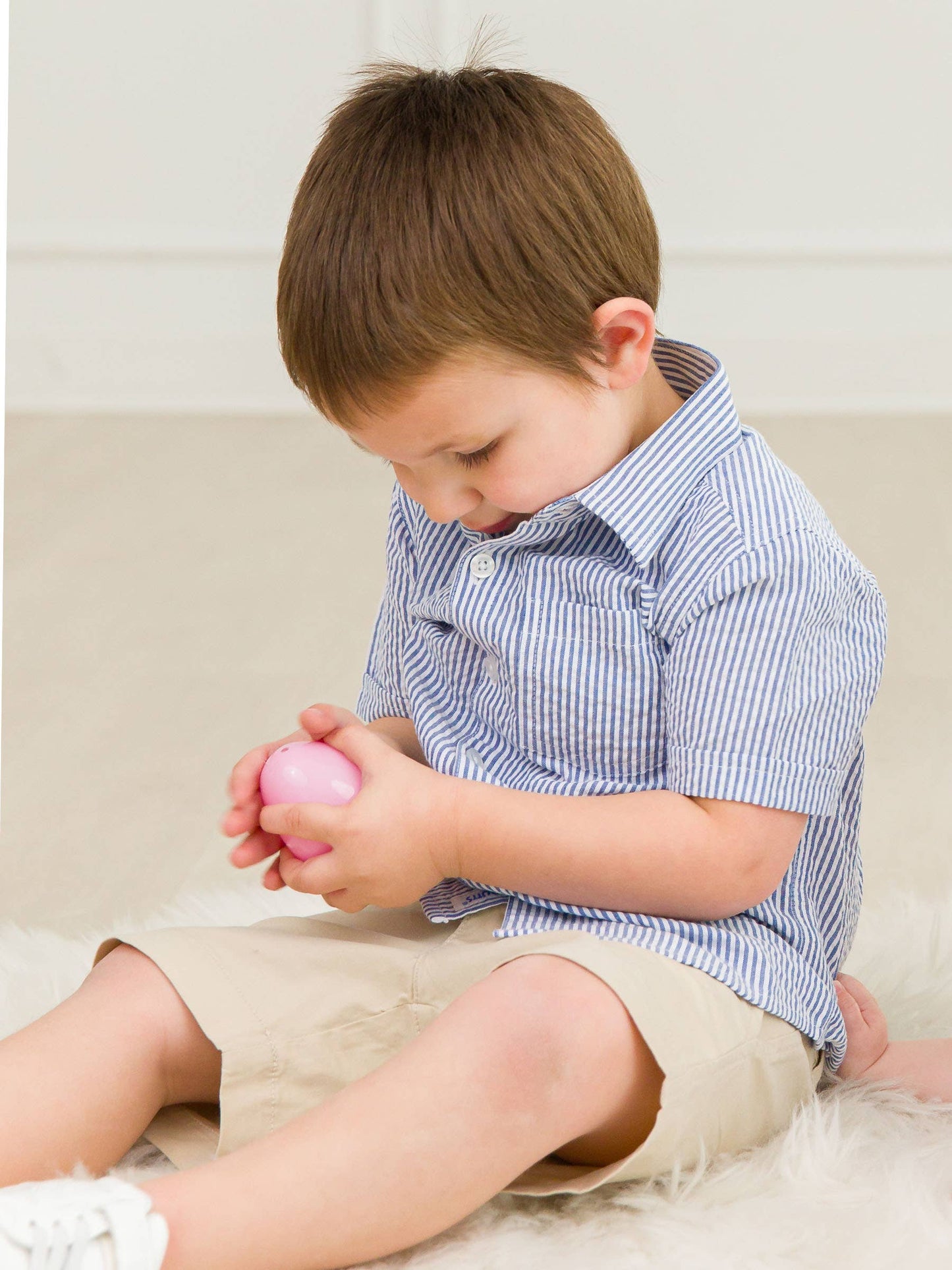 Boys Blue Seersucker Short Sleeve Button Down Shirt: Blue / 3-6m