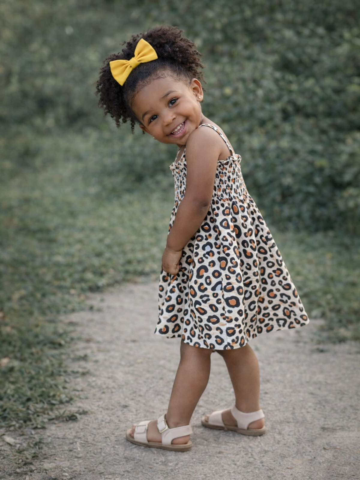 Leopard / Muslin Smocked Tube Dress: 3Y