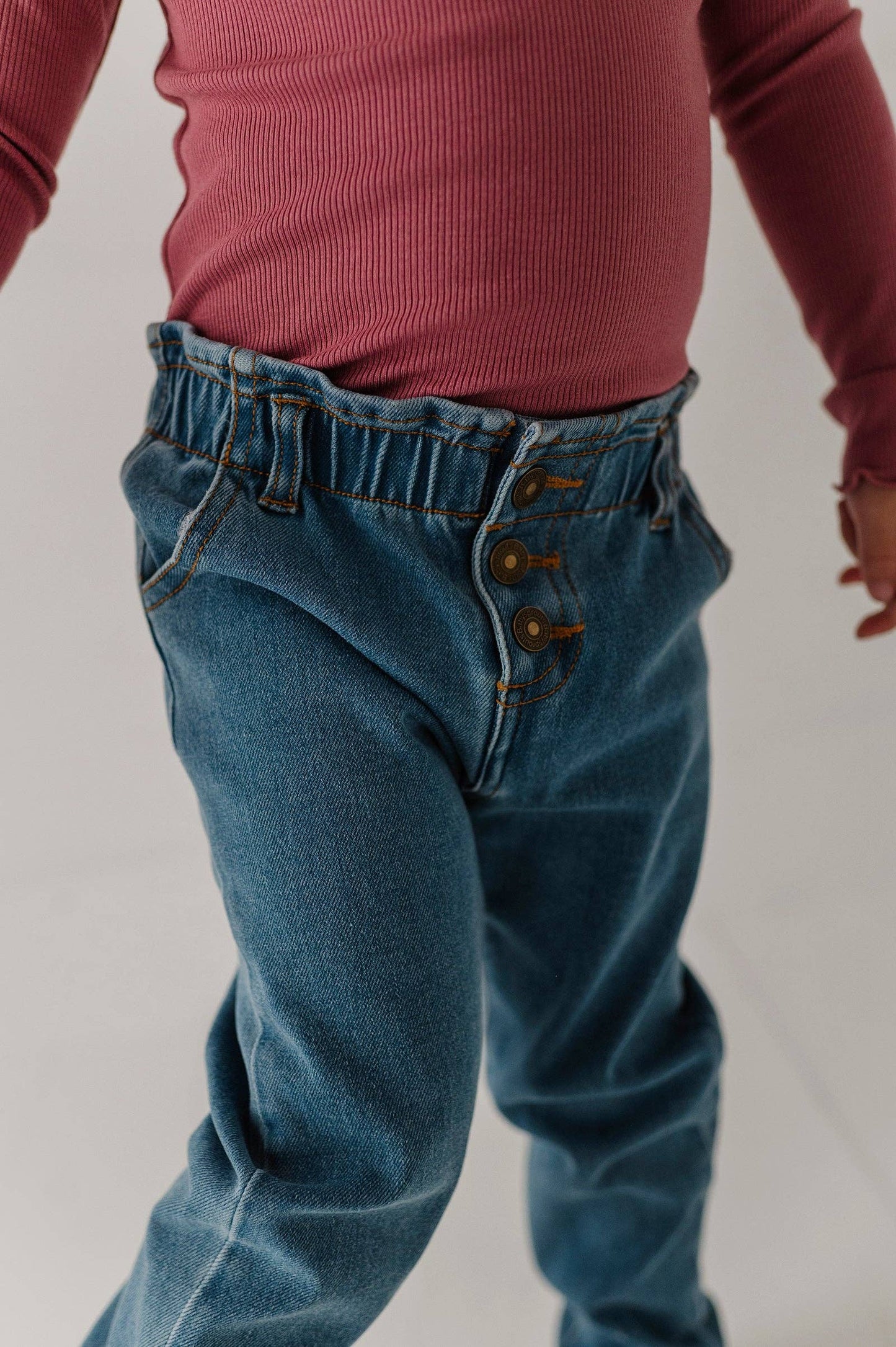 Babysprouts Girl's Paperbag Denim Pants: Mid Blue Wash