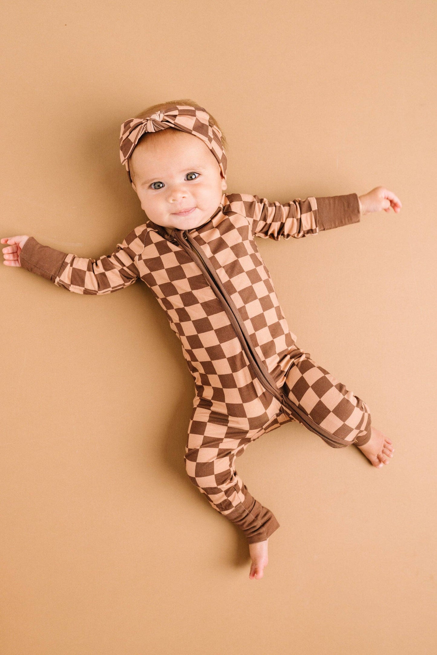 Espresso Checkered Bamboo Sleeper: 12-18M