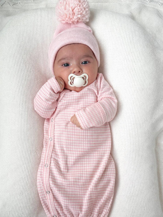 Pink Stripe / Ribbed Gown: 0-3M