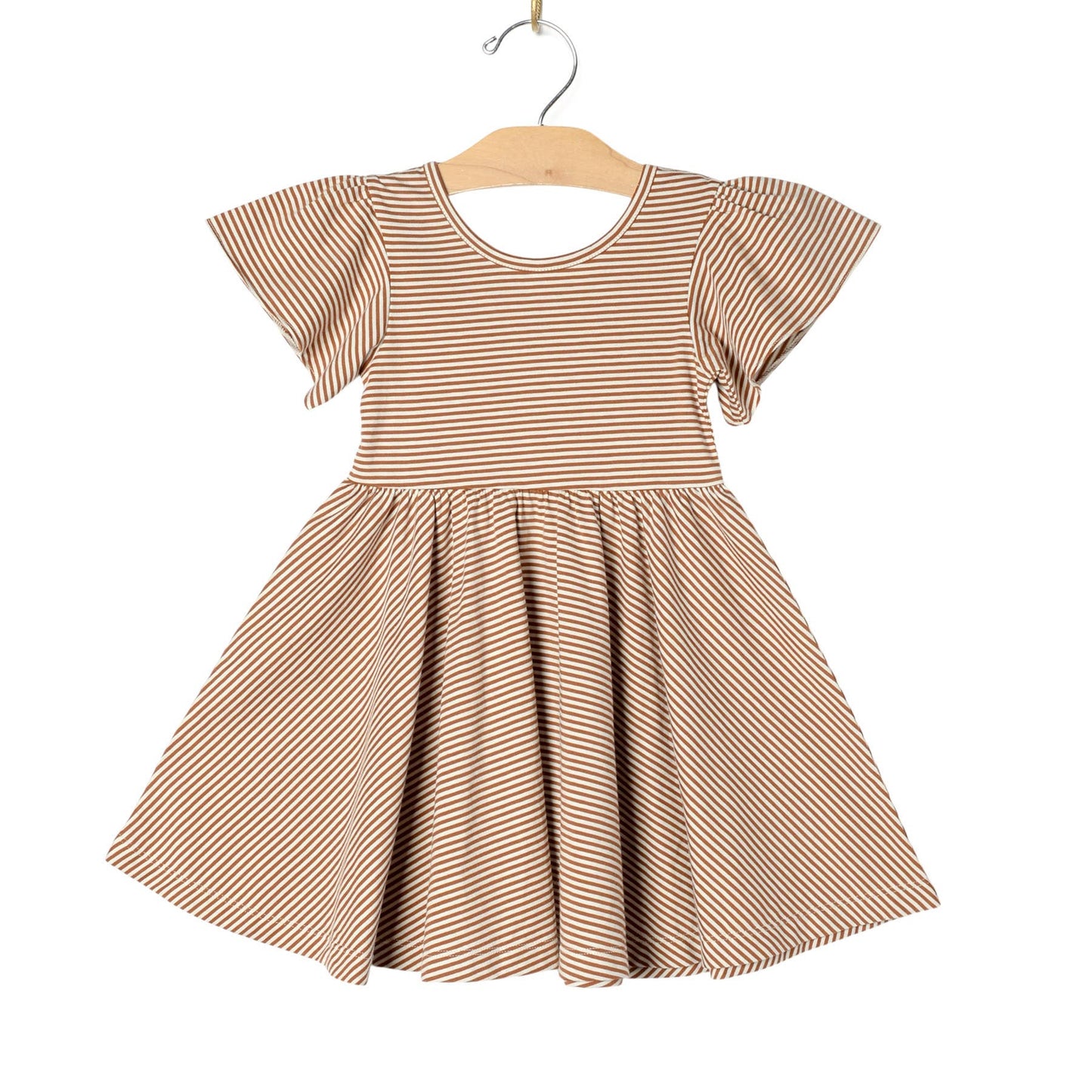 Girl Spring Twirl Dress- Toffee Stripe: 3Y