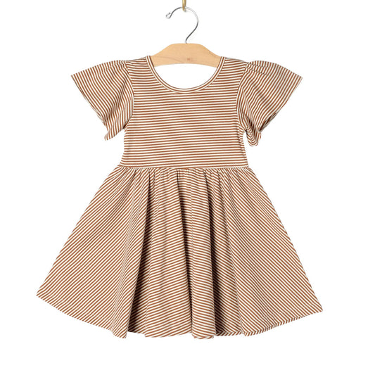 Girl Spring Twirl Dress- Toffee Stripe