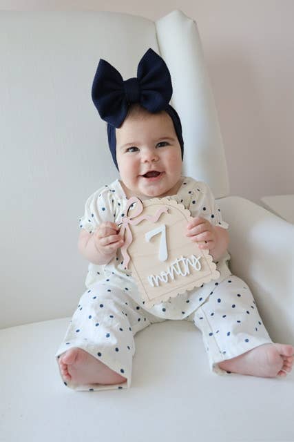 Navy Bullet Bow + Headwrap : NEWBORN HEADWRAP (5INCH BOW) BEST FITS 0-3M