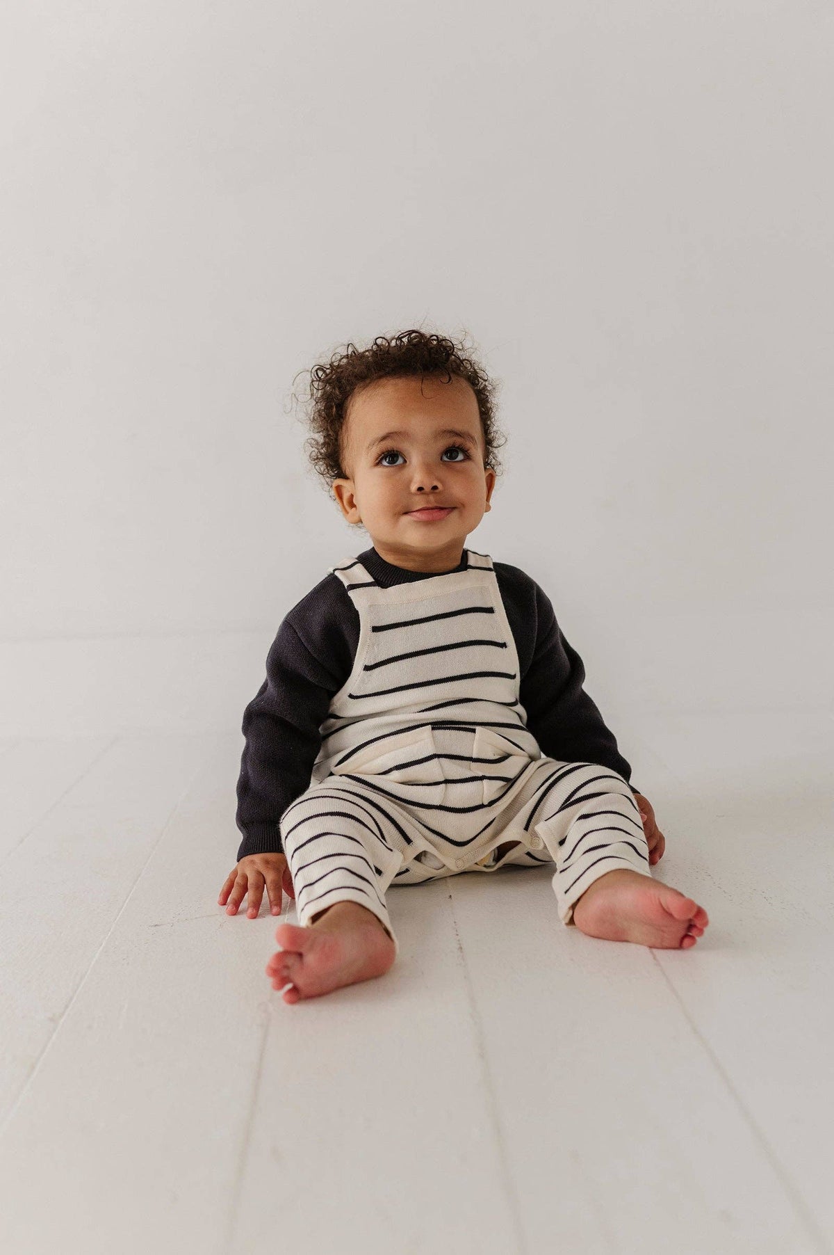 Babysprouts Knit Pocket Overalls: Charcoal Stripe
