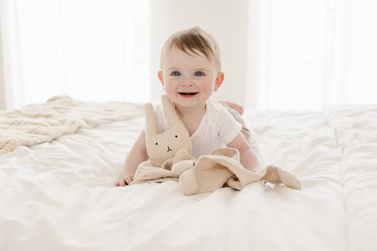Organic Cotton Muslin Natural Sand Bunny Lovey Blanket